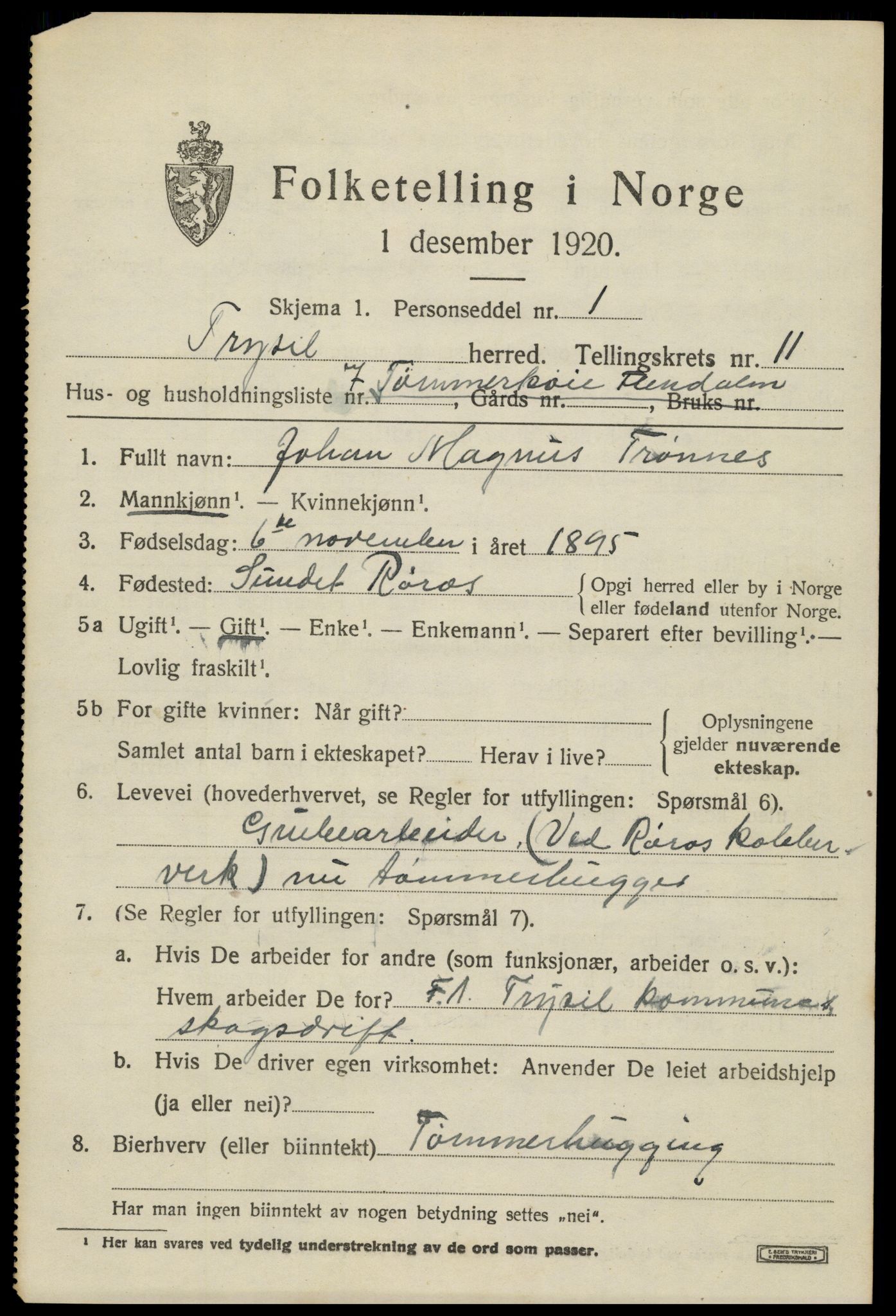 SAH, 1920 census for Trysil, 1920, p. 7035
