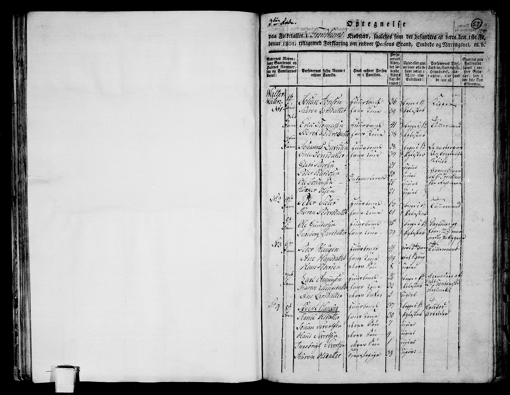 RA, 1801 census for 1601 Trondheim, 1801, p. 56b-57a