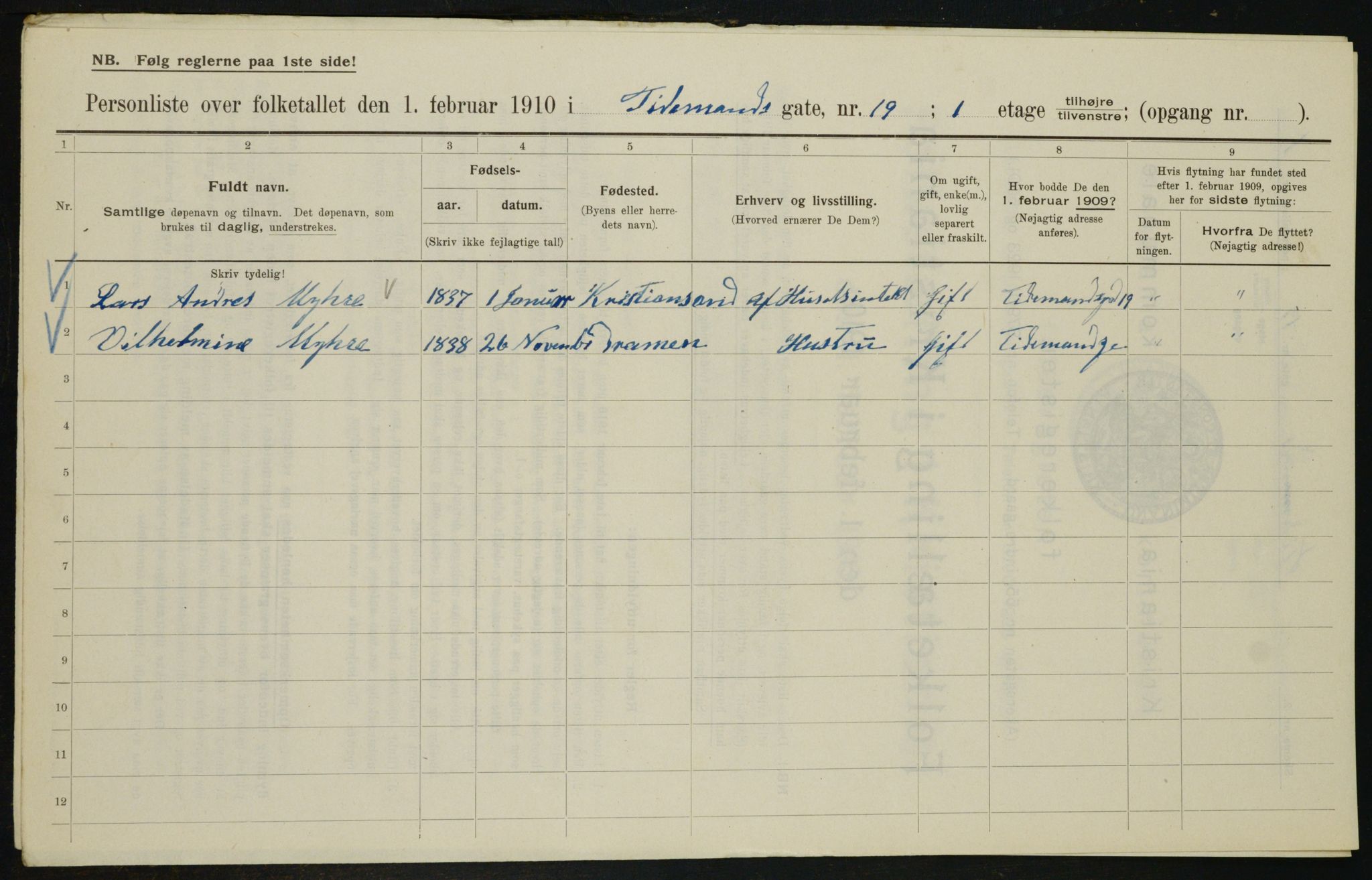 OBA, Municipal Census 1910 for Kristiania, 1910, p. 105737