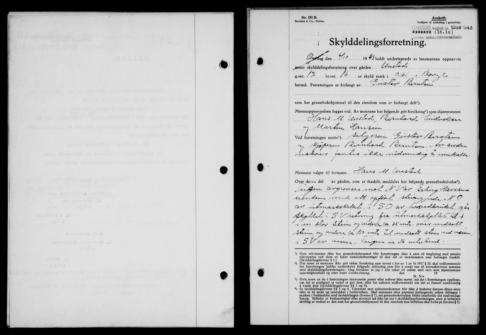 Lofoten sorenskriveri, SAT/A-0017/1/2/2C/L0011a: Mortgage book no. 11a, 1943-1943, Diary no: : 1209/1943