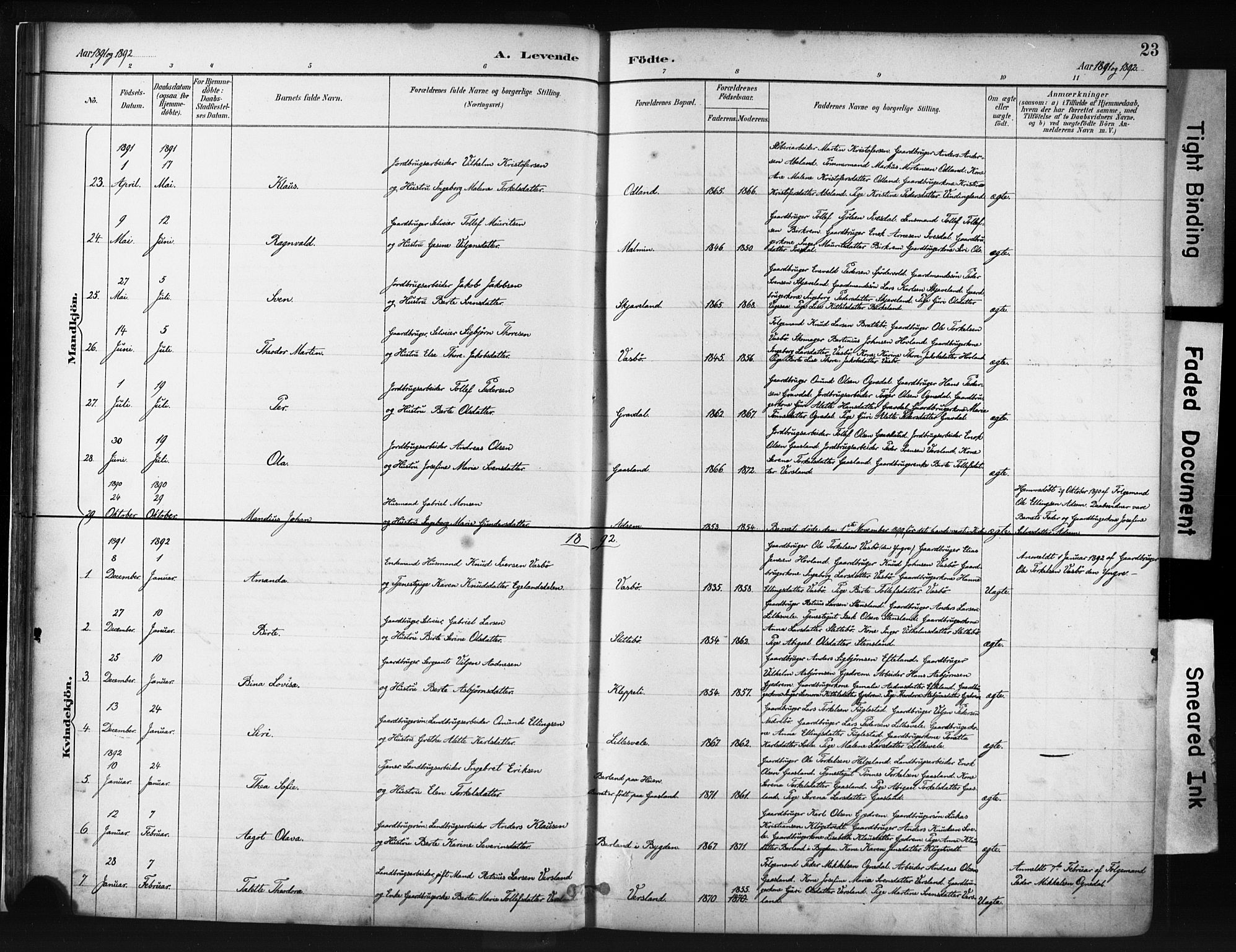 Helleland sokneprestkontor, SAST/A-101810: Parish register (official) no. A 9, 1887-1908, p. 23