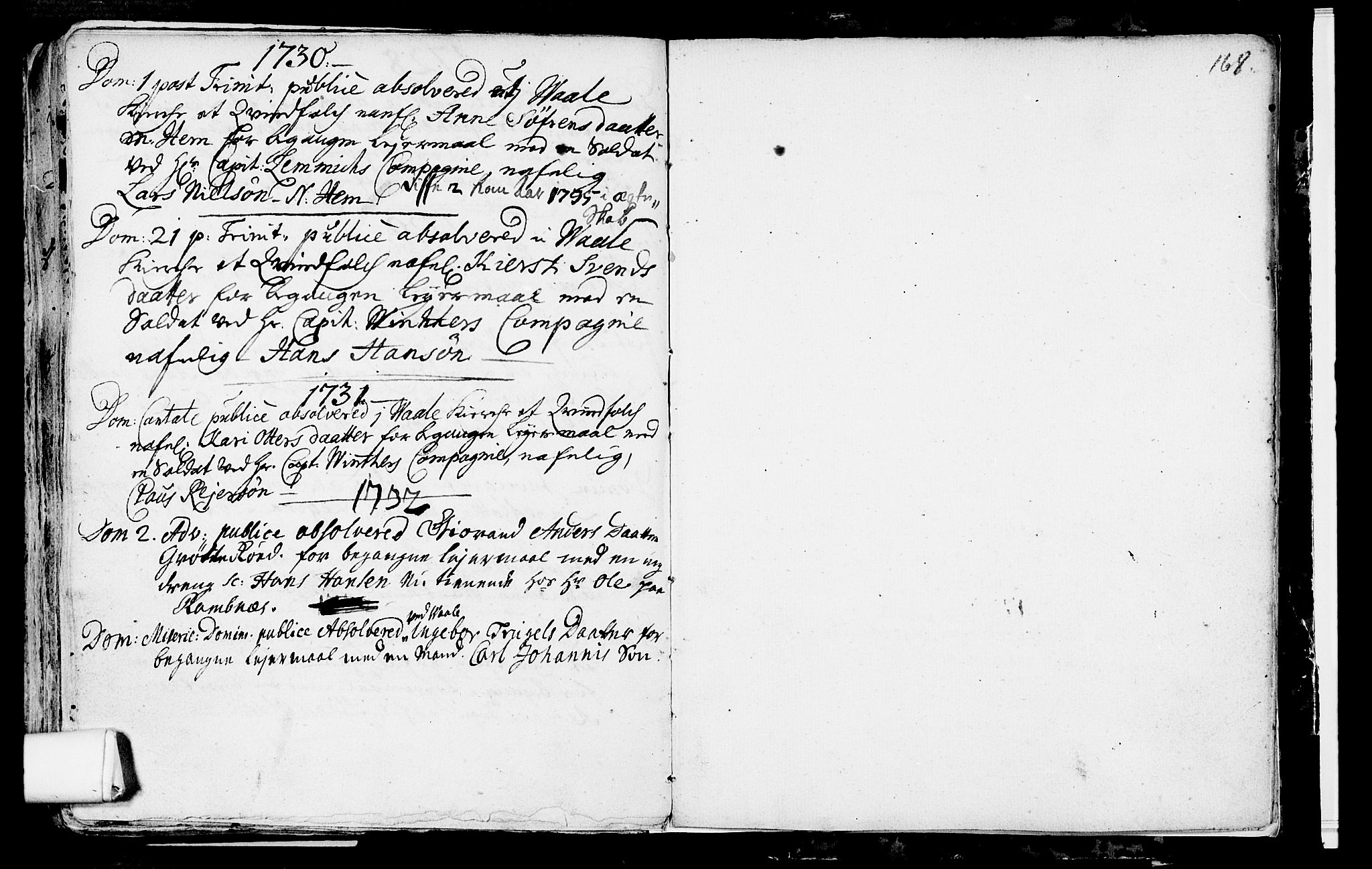 Våle kirkebøker, SAKO/A-334/F/Fa/L0002: Parish register (official) no. I 2, 1705-1732, p. 168