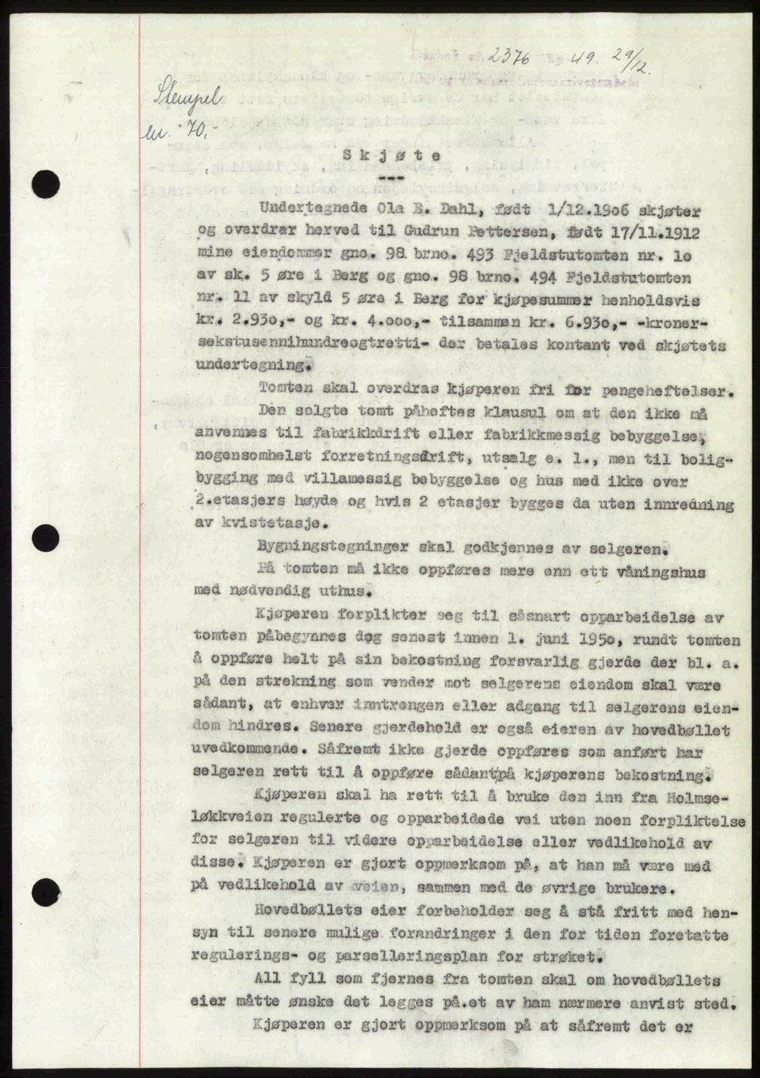 Idd og Marker sorenskriveri, AV/SAO-A-10283/G/Gb/Gbb/L0013: Mortgage book no. A13, 1949-1950, Diary no: : 2376/1949