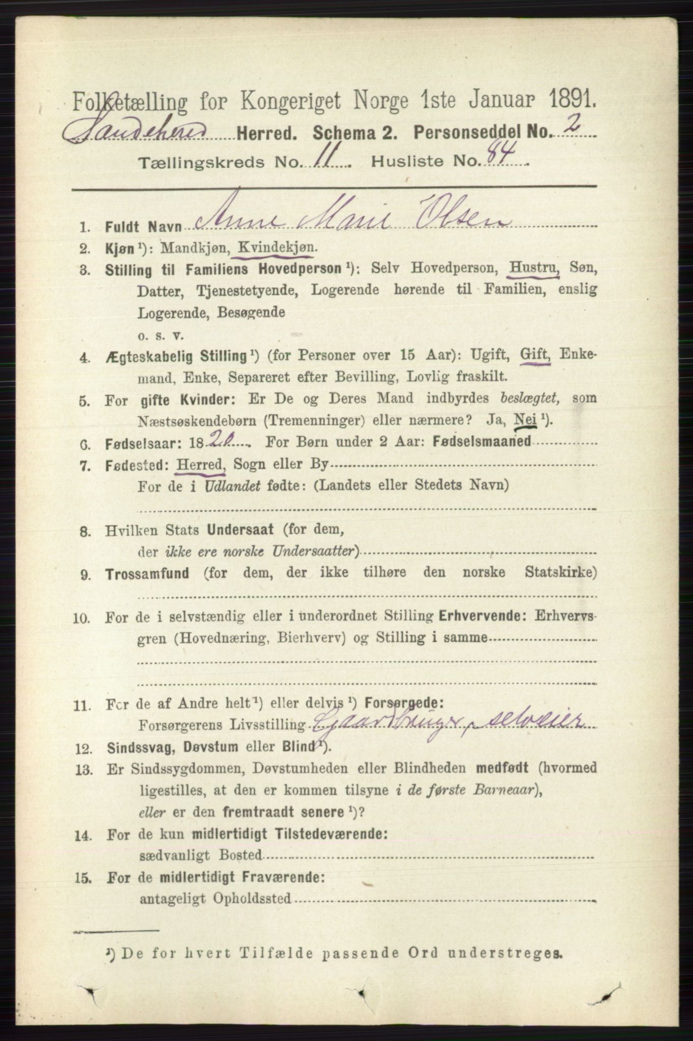 RA, 1891 census for 0724 Sandeherred, 1891, p. 7140