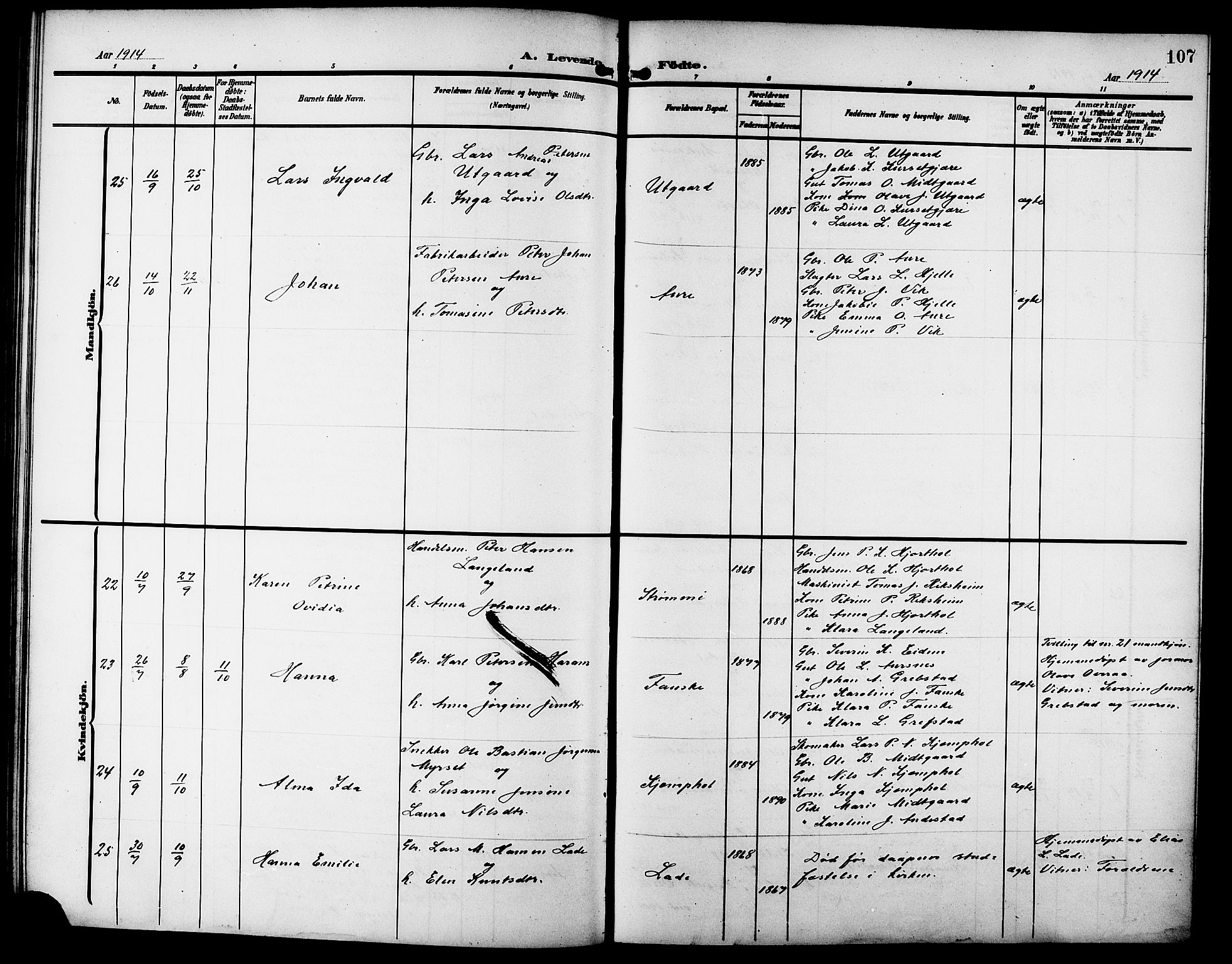 Ministerialprotokoller, klokkerbøker og fødselsregistre - Møre og Romsdal, SAT/A-1454/523/L0341: Parish register (copy) no. 523C04, 1903-1916, p. 107