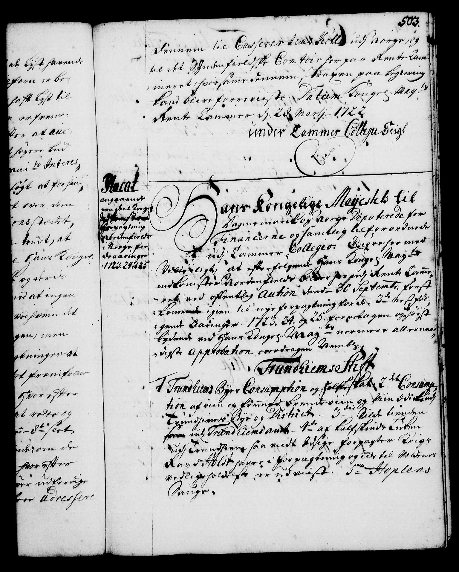 Rentekammeret, Kammerkanselliet, RA/EA-3111/G/Gg/Gga/L0001: Norsk ekspedisjonsprotokoll med register (merket RK 53.1), 1720-1723, p. 503