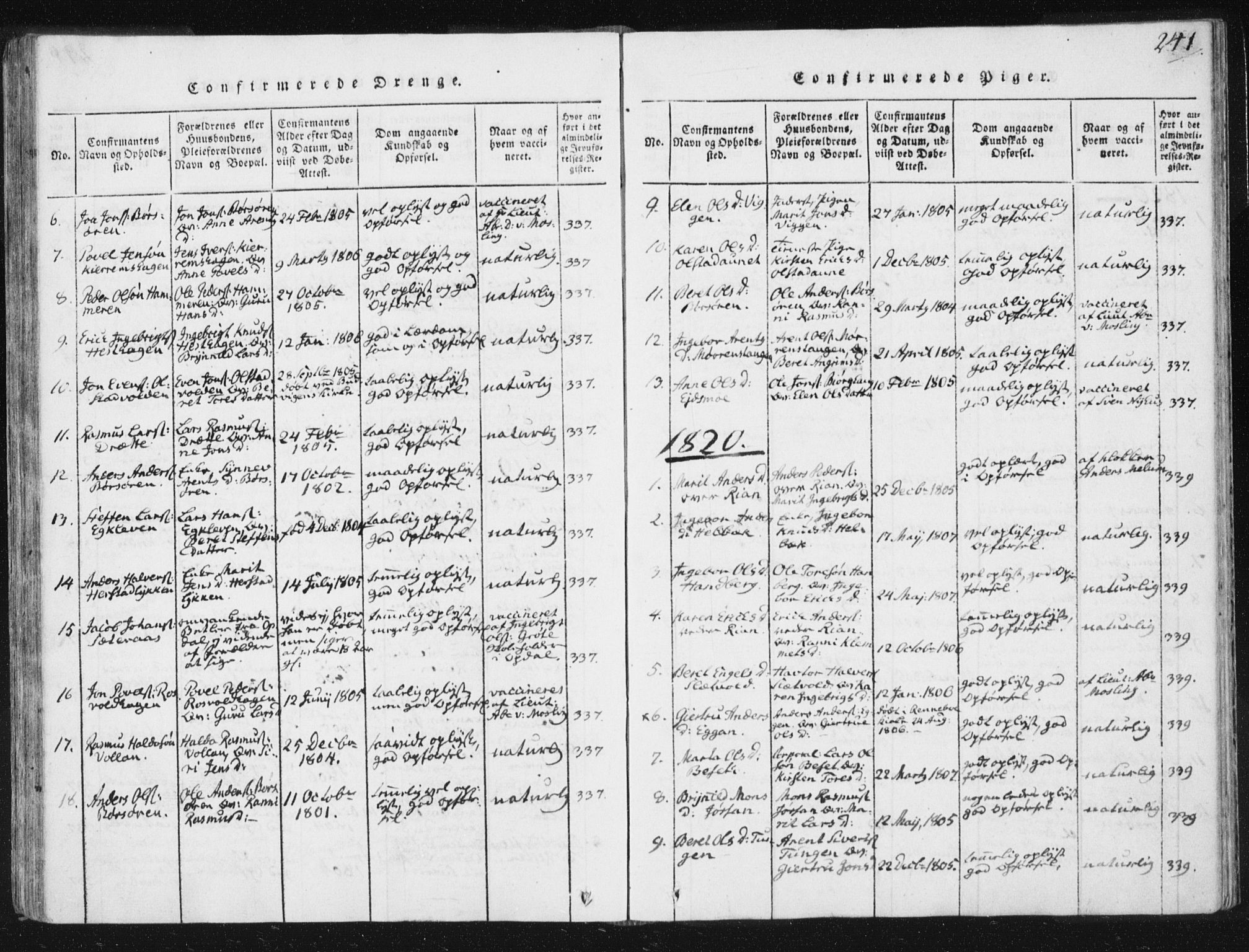 Ministerialprotokoller, klokkerbøker og fødselsregistre - Sør-Trøndelag, SAT/A-1456/665/L0770: Parish register (official) no. 665A05, 1817-1829, p. 241