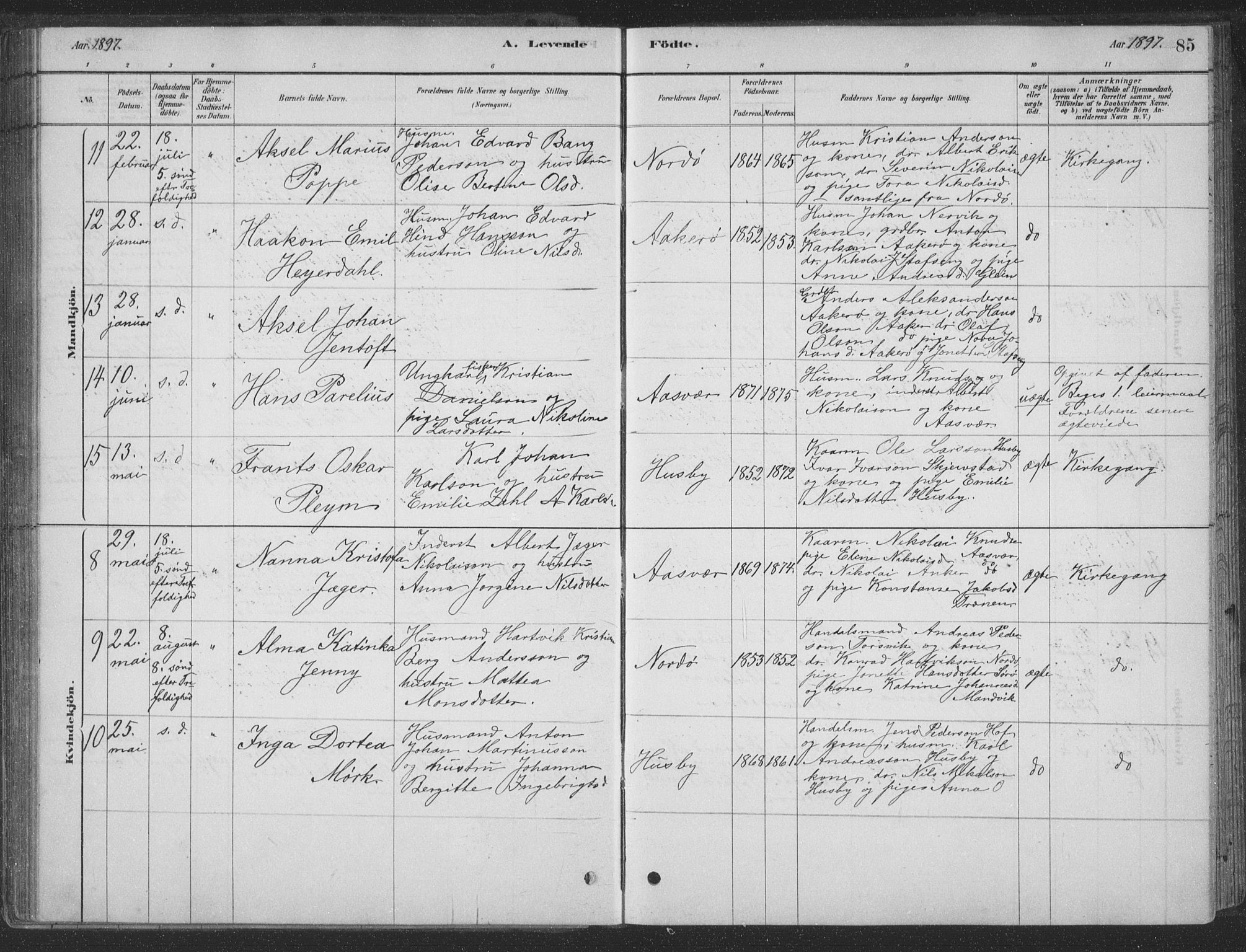 Ministerialprotokoller, klokkerbøker og fødselsregistre - Nordland, AV/SAT-A-1459/835/L0532: Parish register (copy) no. 835C04, 1880-1905, p. 85