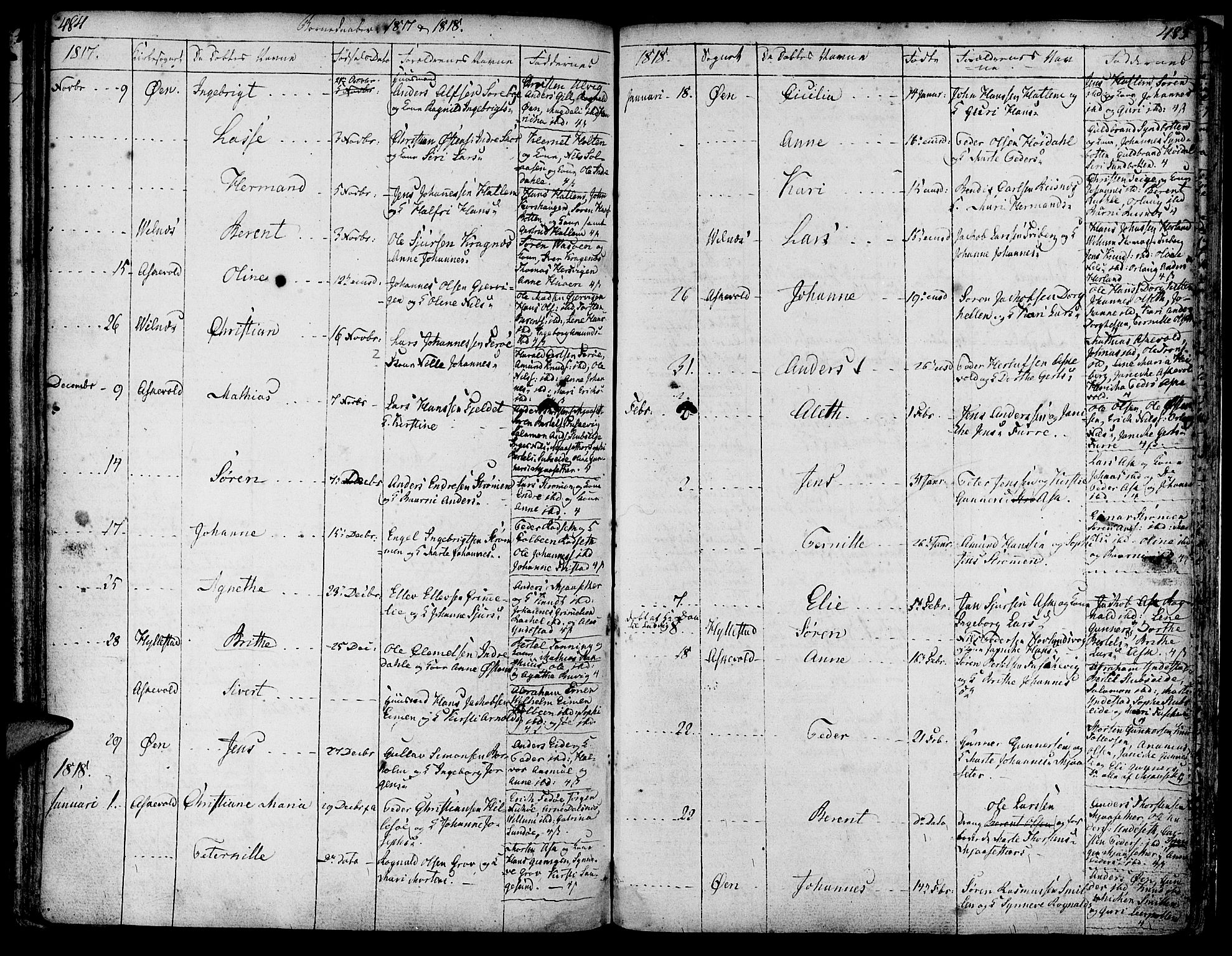 Askvoll sokneprestembete, SAB/A-79501/H/Haa/Haaa/L0009: Parish register (official) no. A 9, 1776-1821, p. 484-485