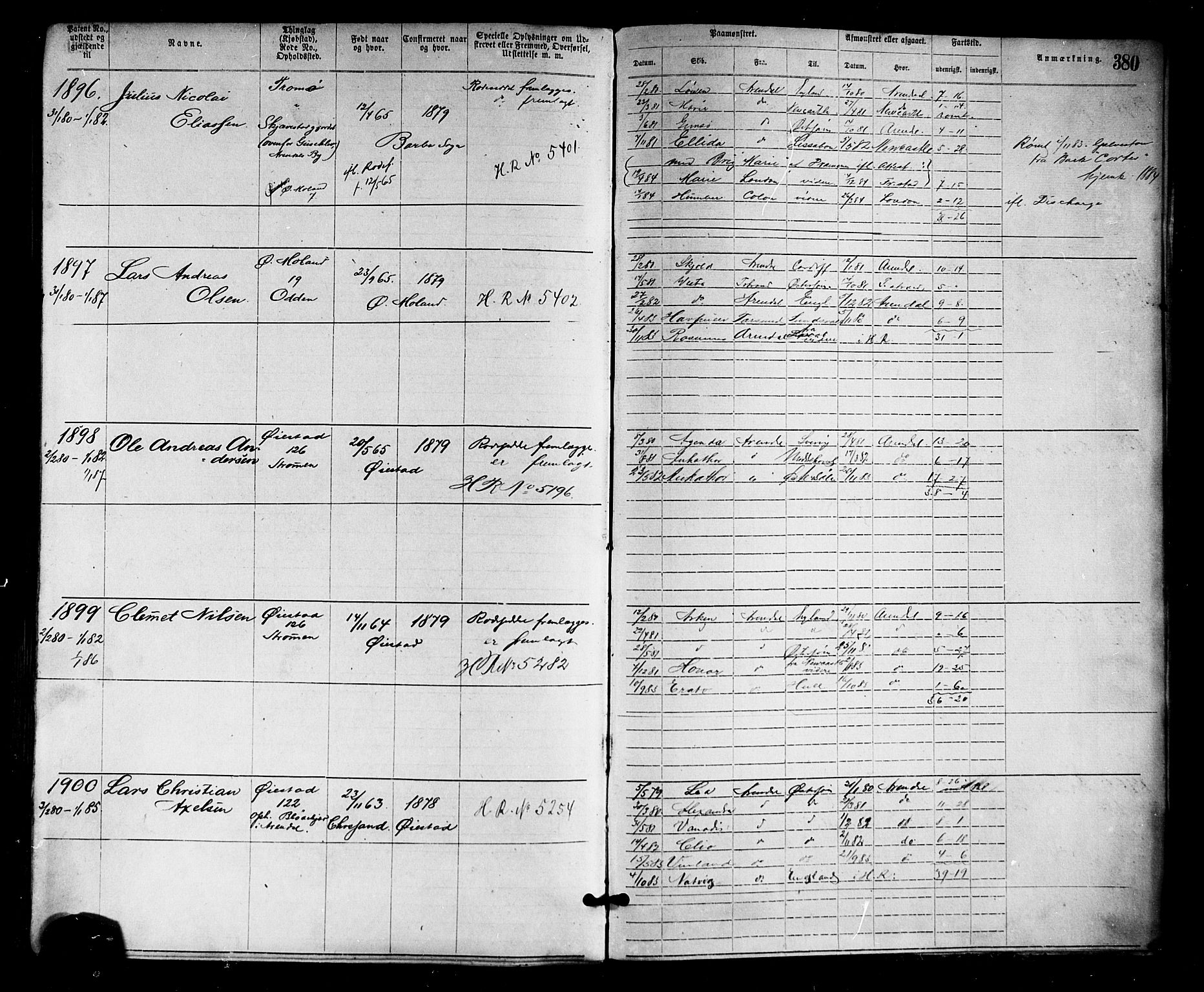 Arendal mønstringskrets, SAK/2031-0012/F/Fa/L0002: Annotasjonsrulle nr 1-1910 med register, S-2, 1868-1880, p. 415
