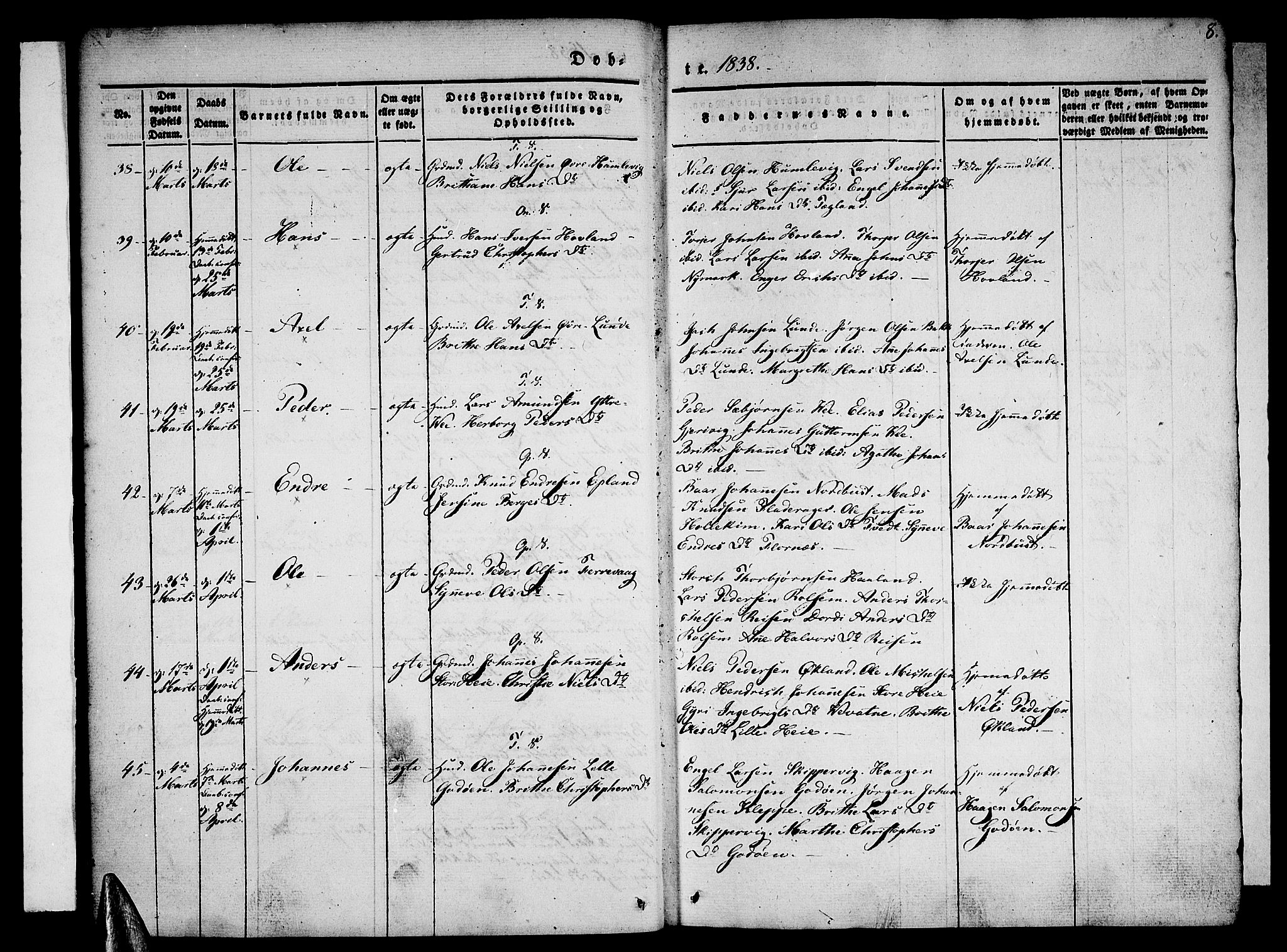 Tysnes sokneprestembete, AV/SAB-A-78601/H/Haa: Parish register (official) no. A 9, 1837-1848, p. 8