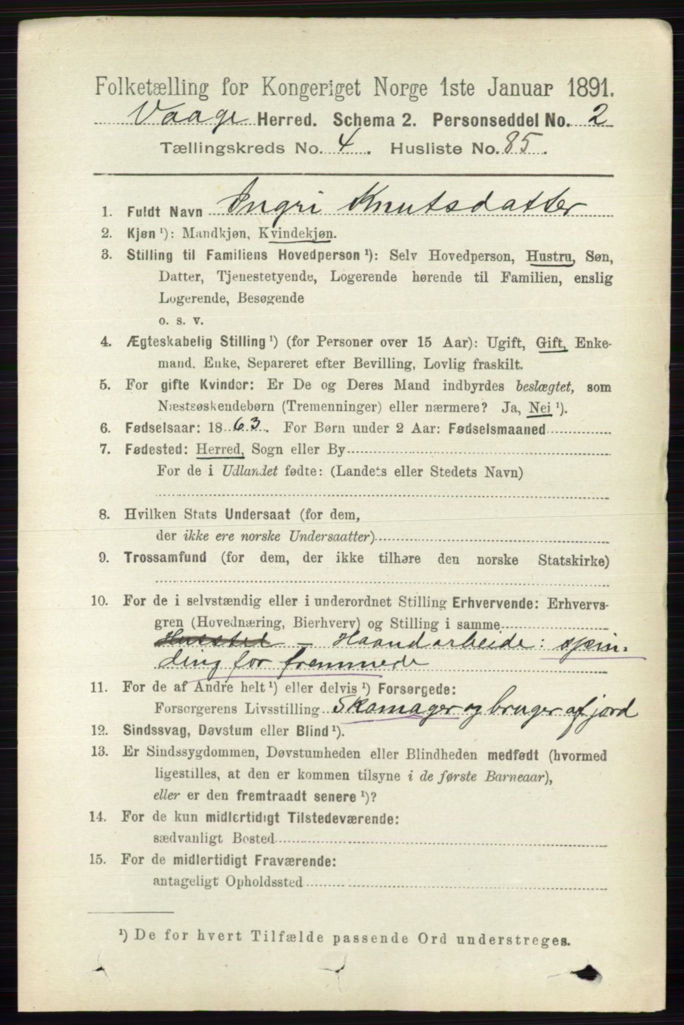 RA, 1891 census for 0515 Vågå, 1891, p. 3256