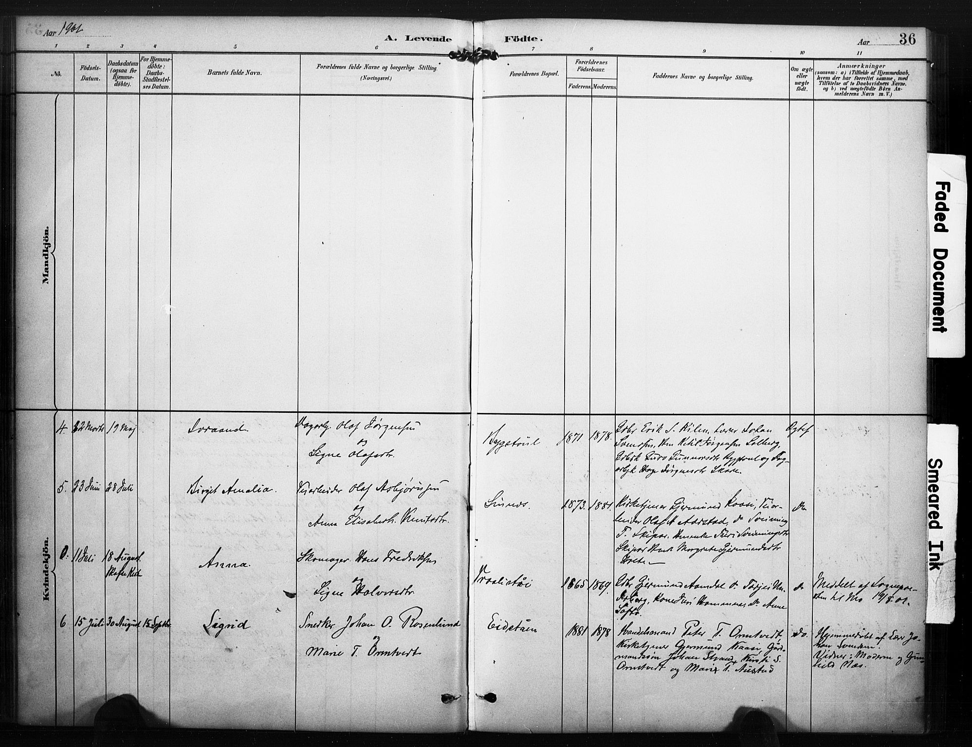 Kviteseid kirkebøker, SAKO/A-276/F/Fc/L0002: Parish register (official) no. III 2, 1882-1908, p. 36