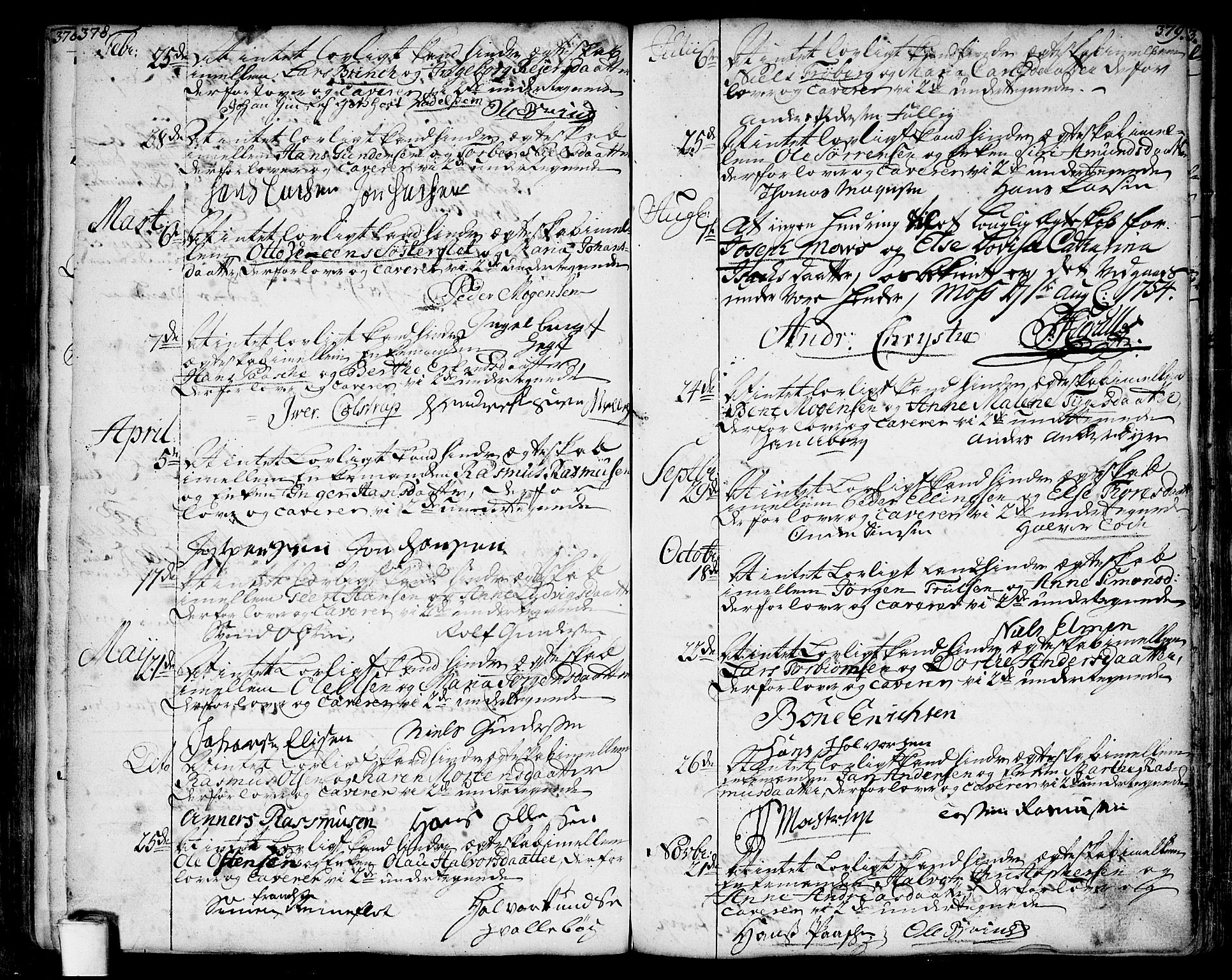 Moss prestekontor Kirkebøker, SAO/A-2003/F/Fa/L0002: Parish register (official) no. I 2, 1753-1779, p. 378-379