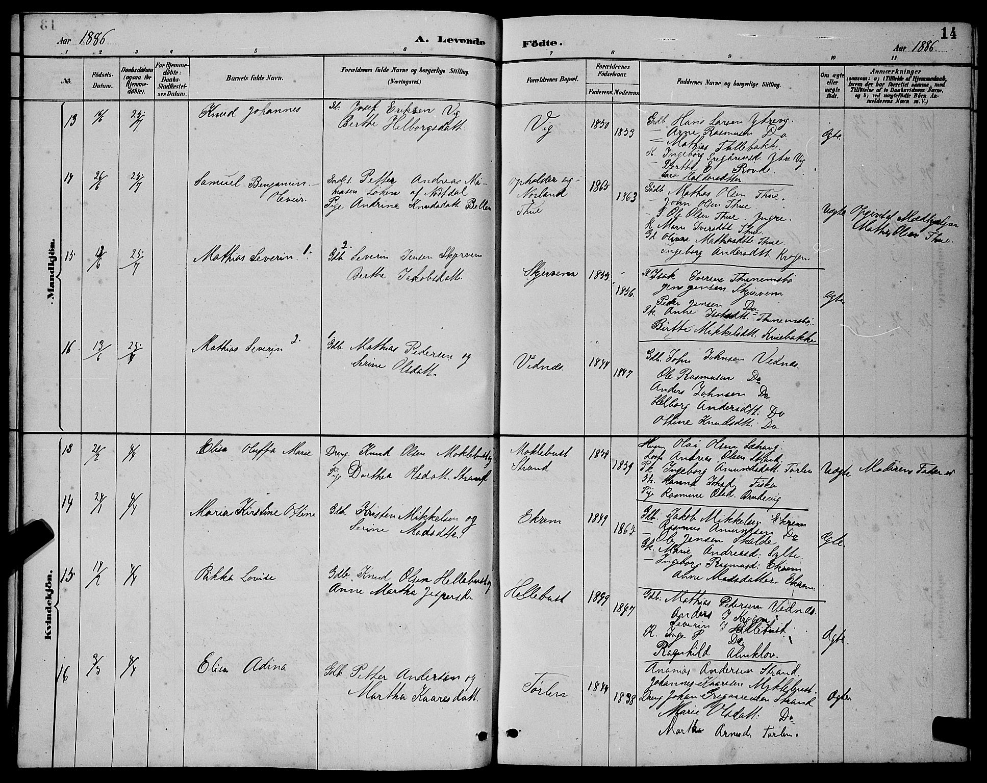 Ministerialprotokoller, klokkerbøker og fødselsregistre - Møre og Romsdal, AV/SAT-A-1454/501/L0017: Parish register (copy) no. 501C03, 1885-1901, p. 14