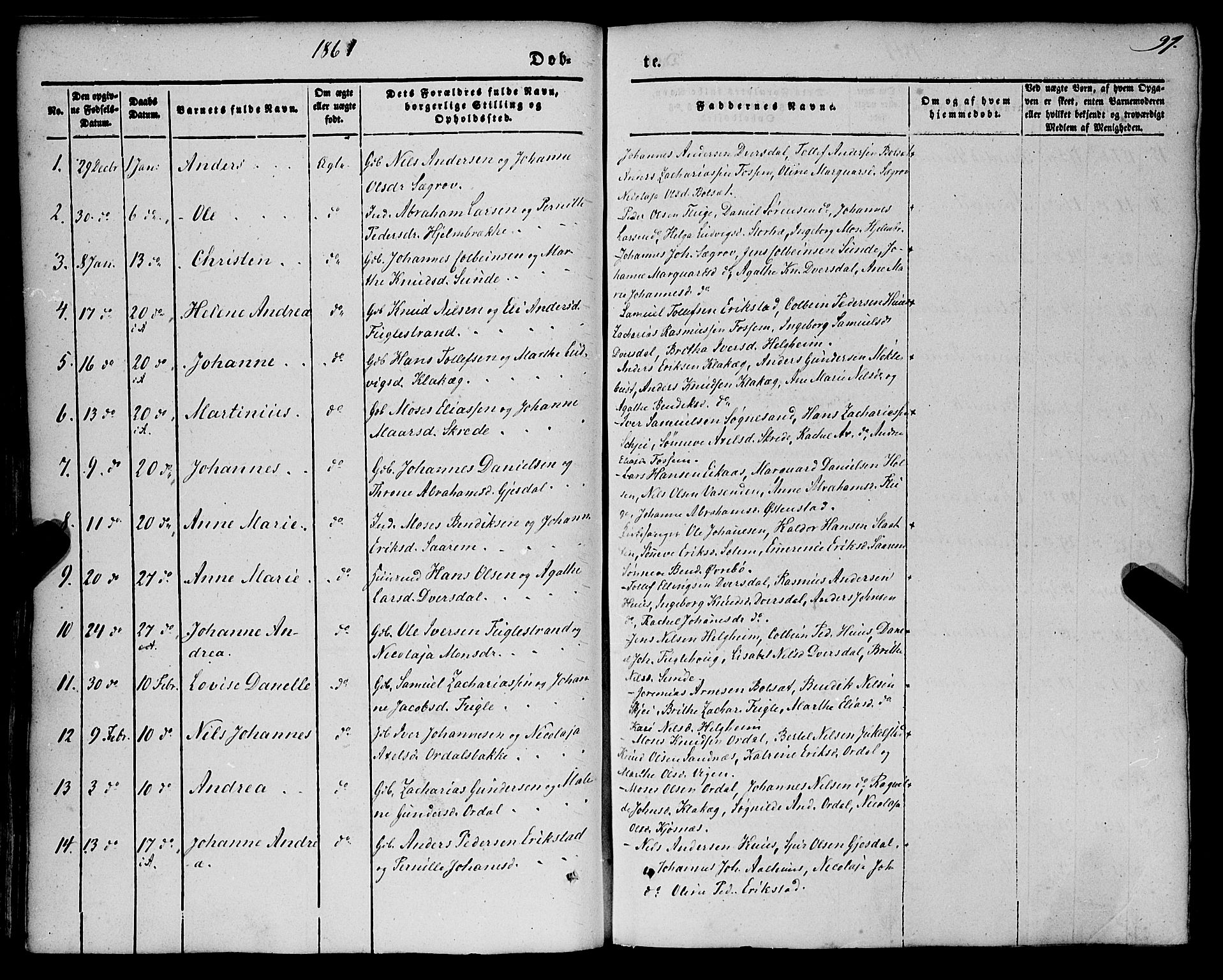 Jølster sokneprestembete, SAB/A-80701/H/Haa/Haaa/L0010: Parish register (official) no. A 10, 1847-1865, p. 97