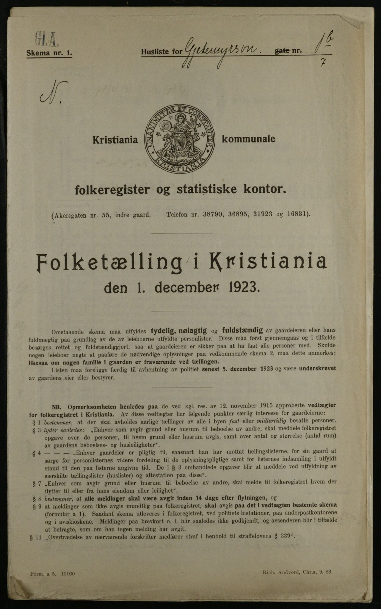 OBA, Municipal Census 1923 for Kristiania, 1923, p. 32332