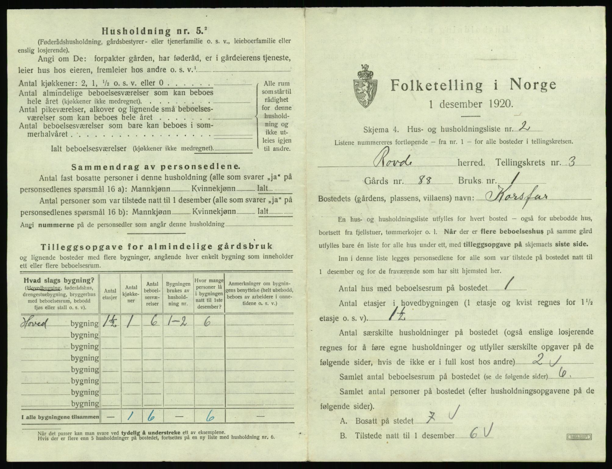 SAT, 1920 census for Rovde, 1920, p. 131