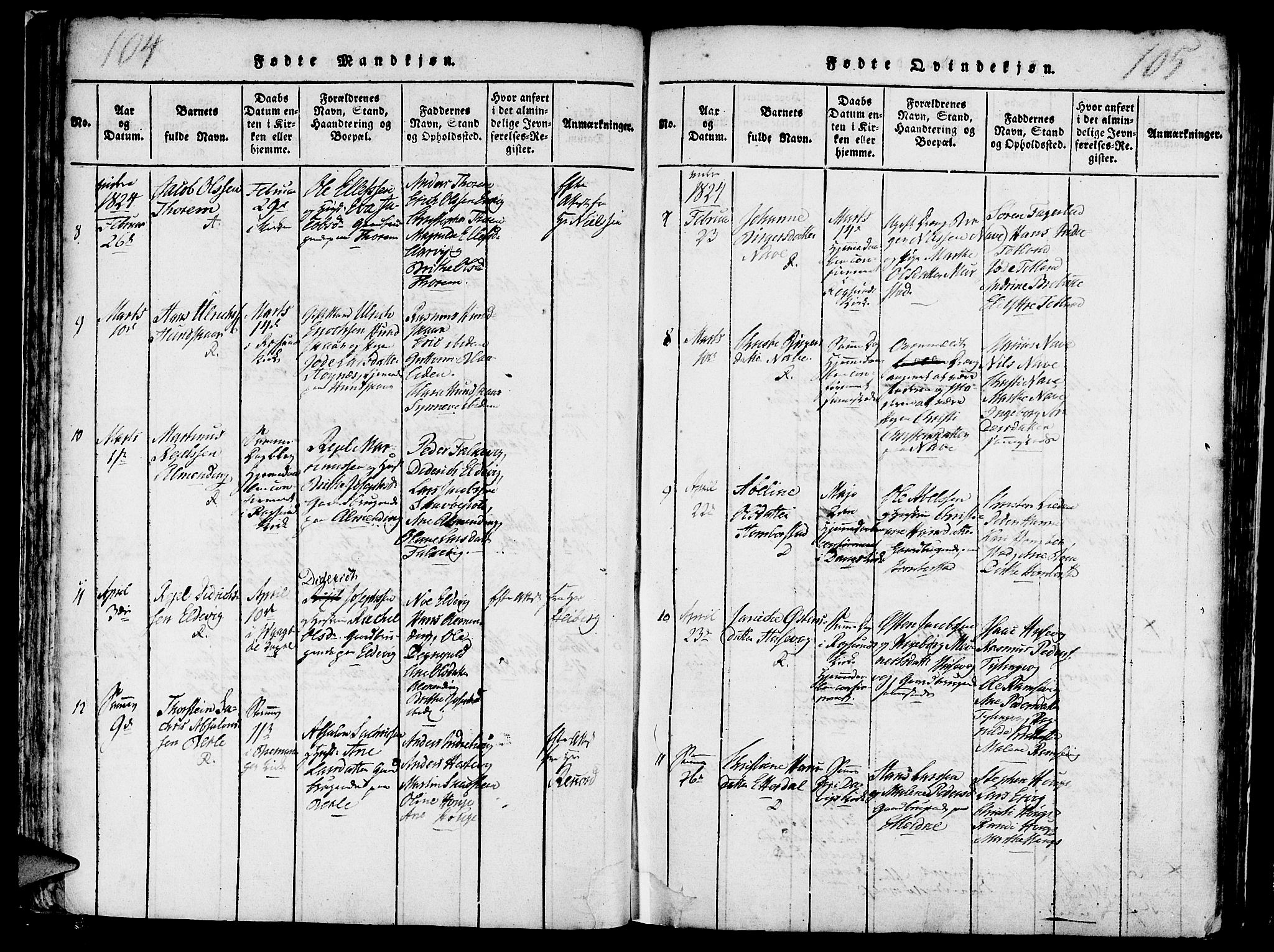 Davik sokneprestembete, AV/SAB-A-79701/H/Haa/Haaa/L0003: Parish register (official) no. A 3, 1816-1830, p. 104-105