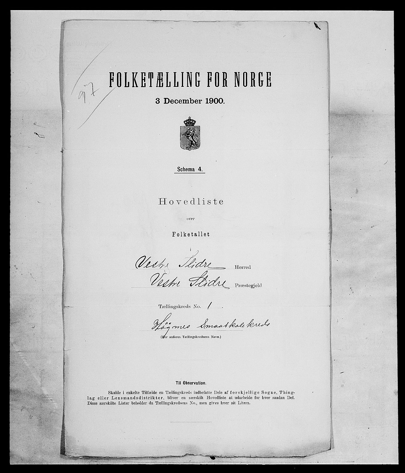 SAH, 1900 census for Vestre Slidre, 1900, p. 21