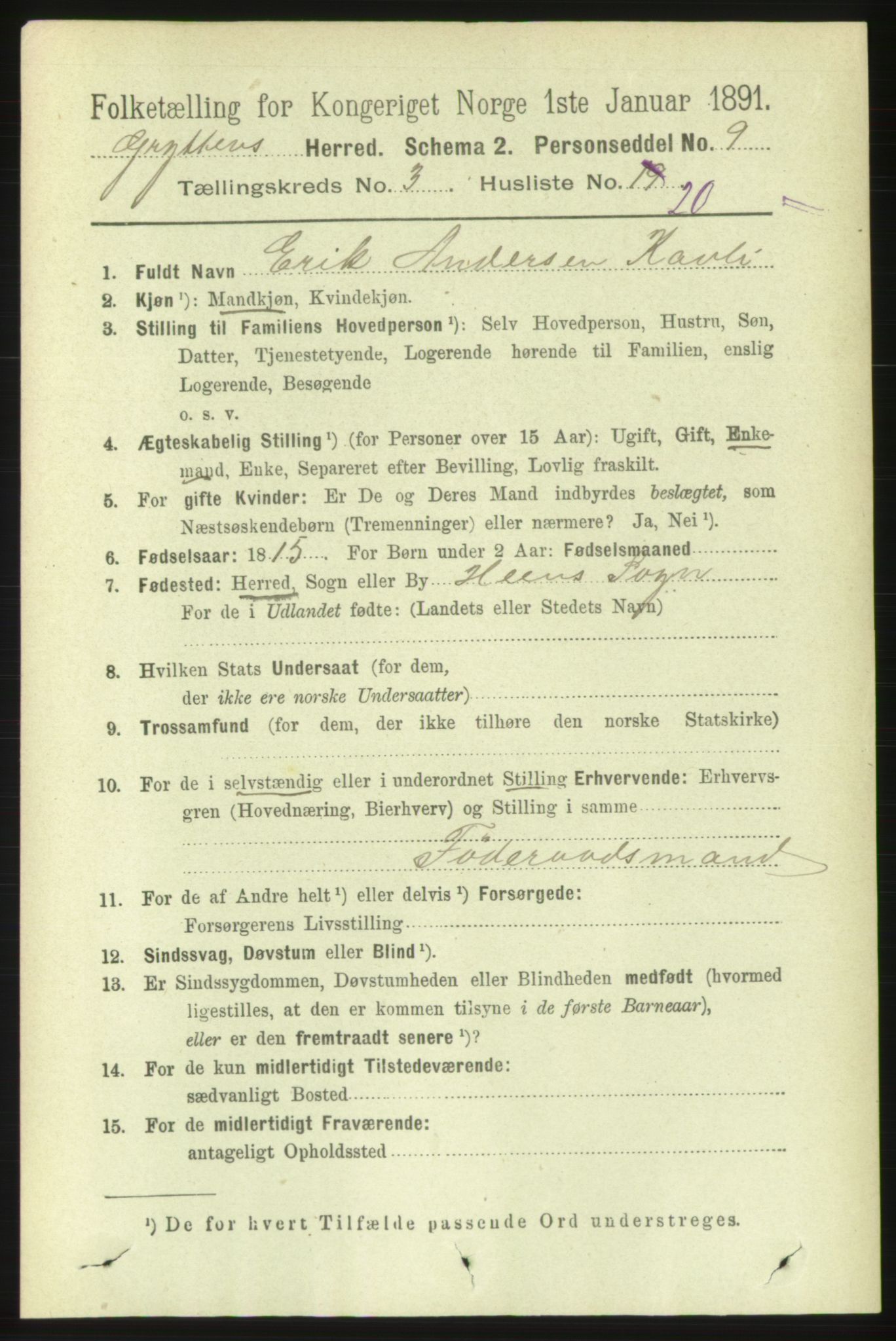 RA, 1891 census for 1539 Grytten, 1891, p. 1052