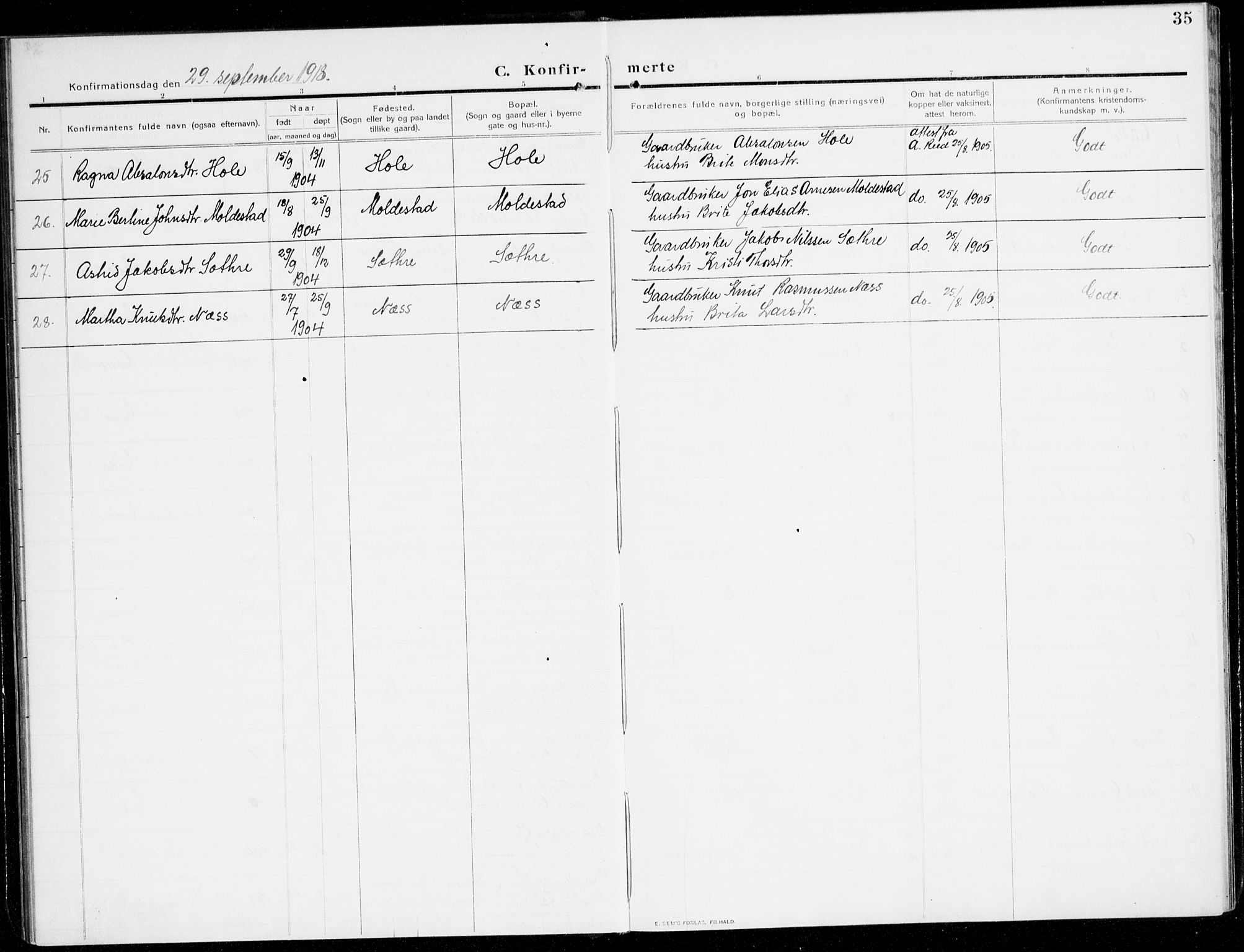 Gloppen sokneprestembete, AV/SAB-A-80101/H/Hac/L0004: Curate's parish register no. A 4, 1909-1923, p. 35