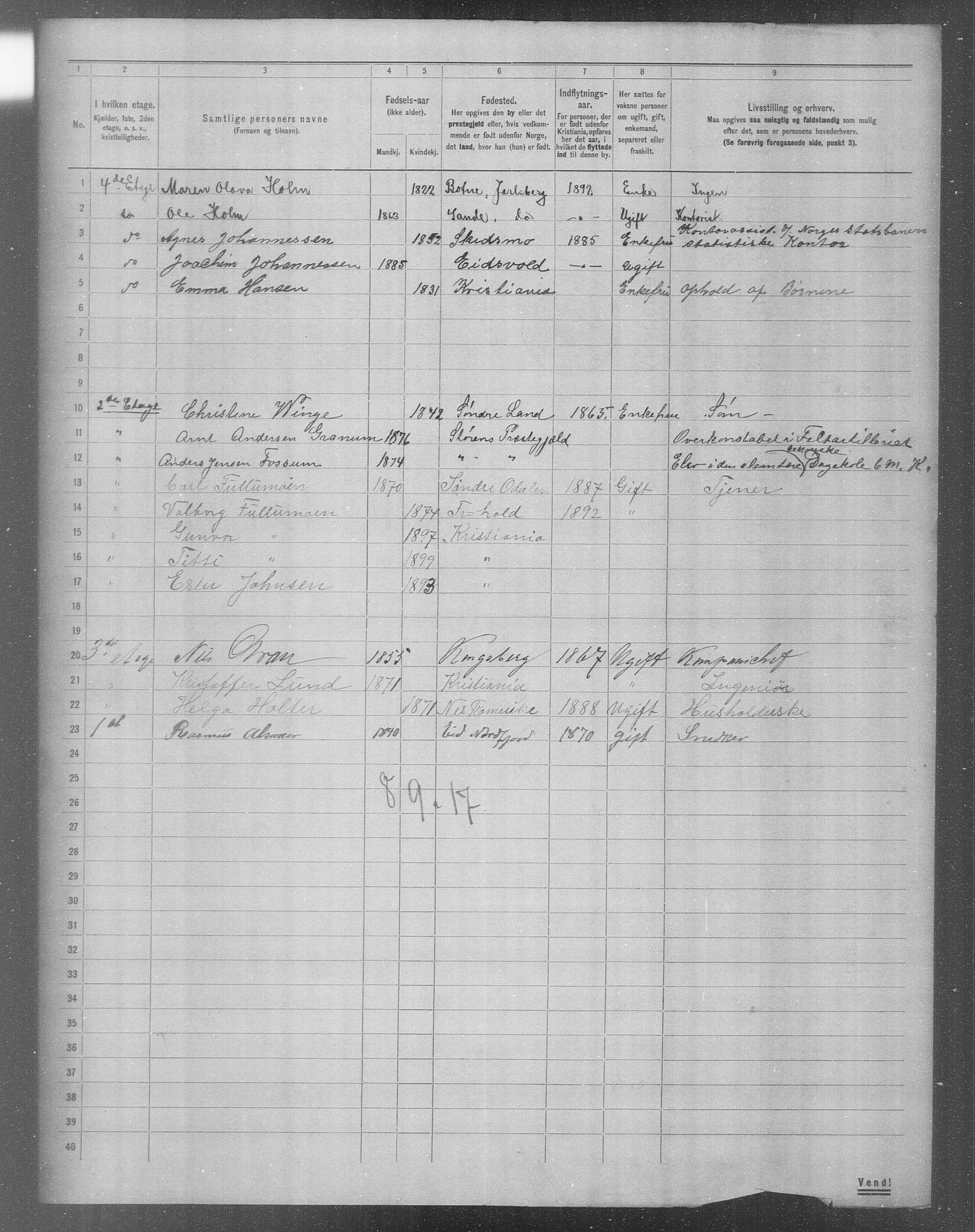 OBA, Municipal Census 1904 for Kristiania, 1904, p. 6553