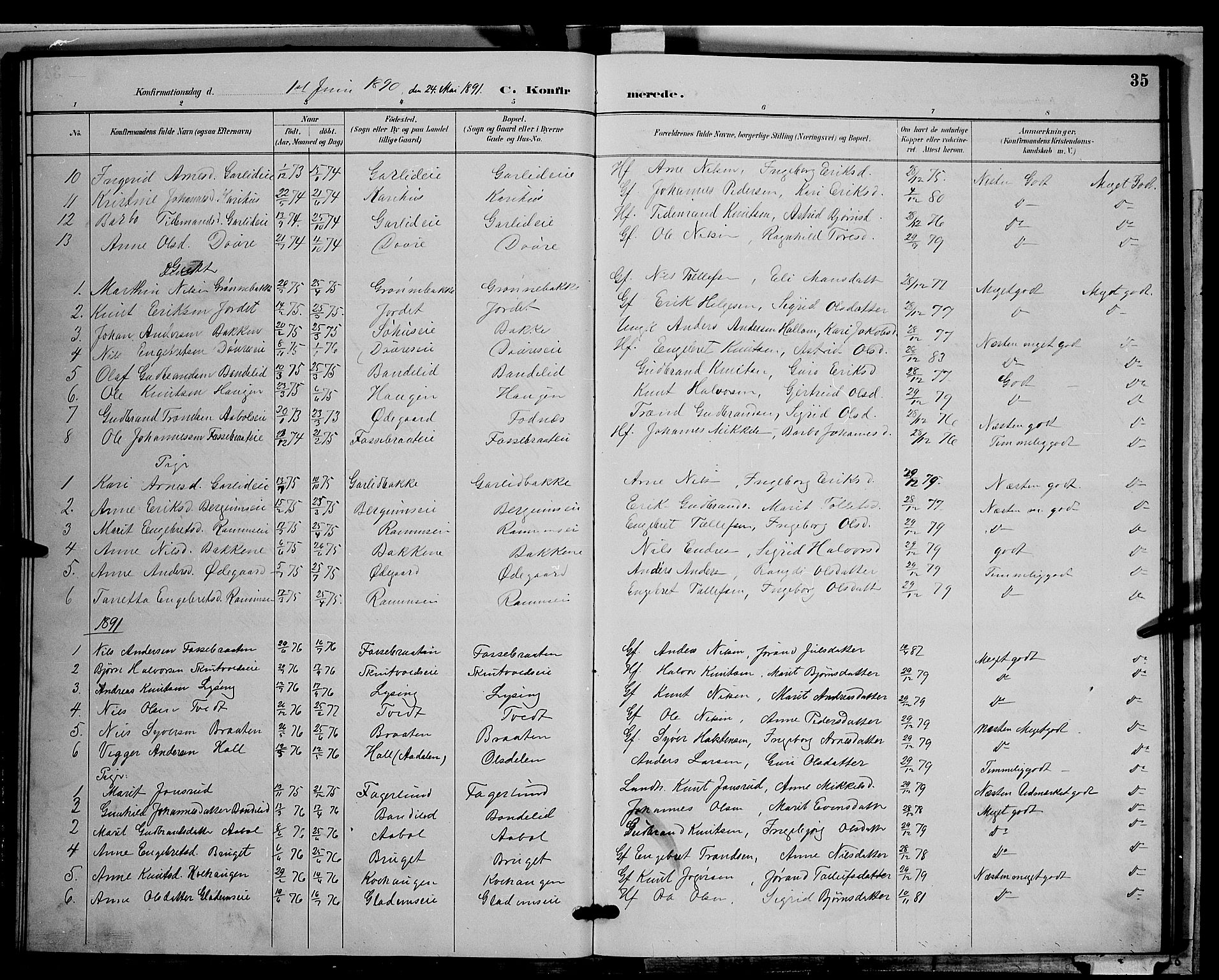 Nord-Aurdal prestekontor, SAH/PREST-132/H/Ha/Hab/L0009: Parish register (copy) no. 9, 1887-1897, p. 35