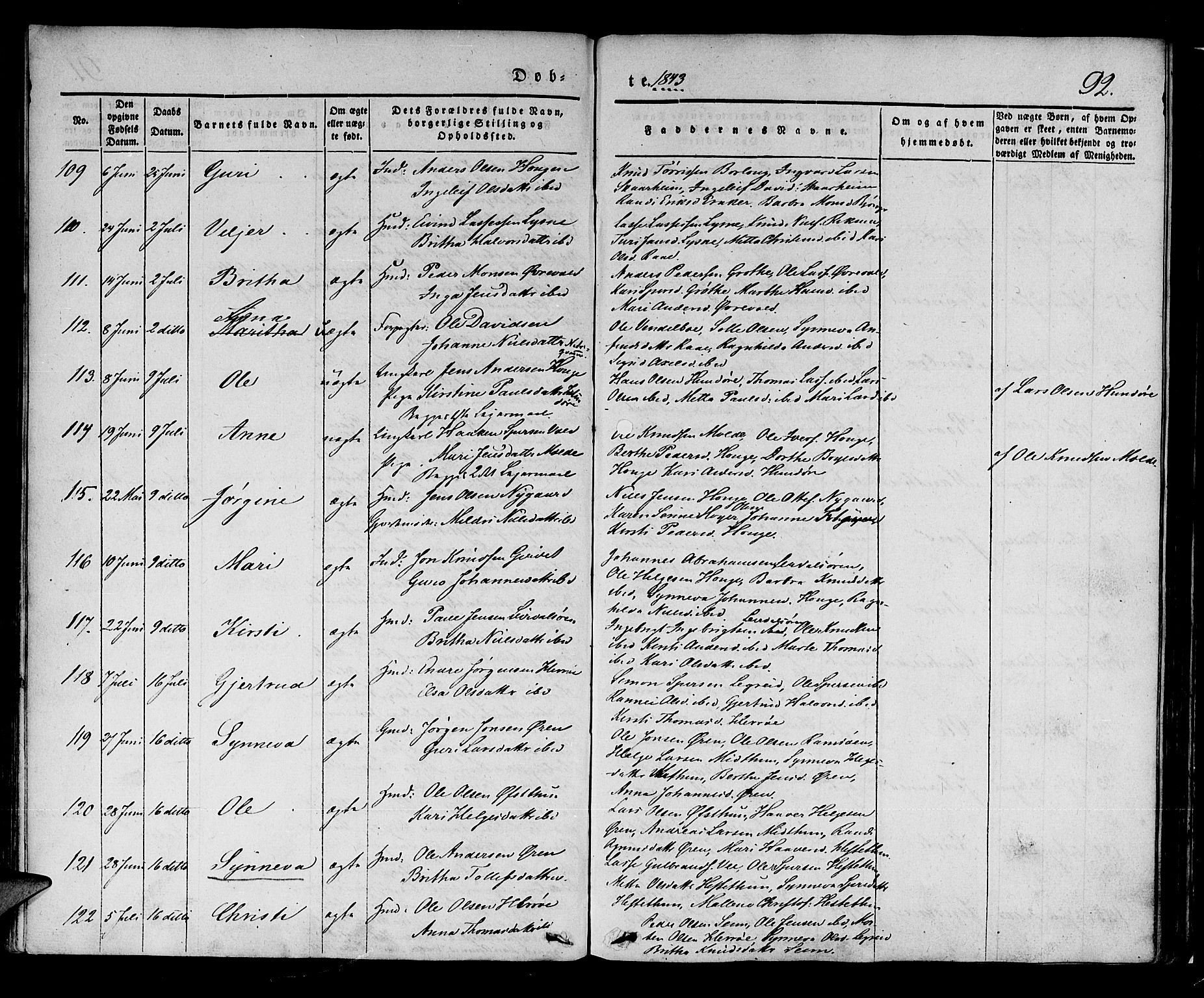 Lærdal sokneprestembete, SAB/A-81201: Parish register (official) no. A 6, 1835-1849, p. 92