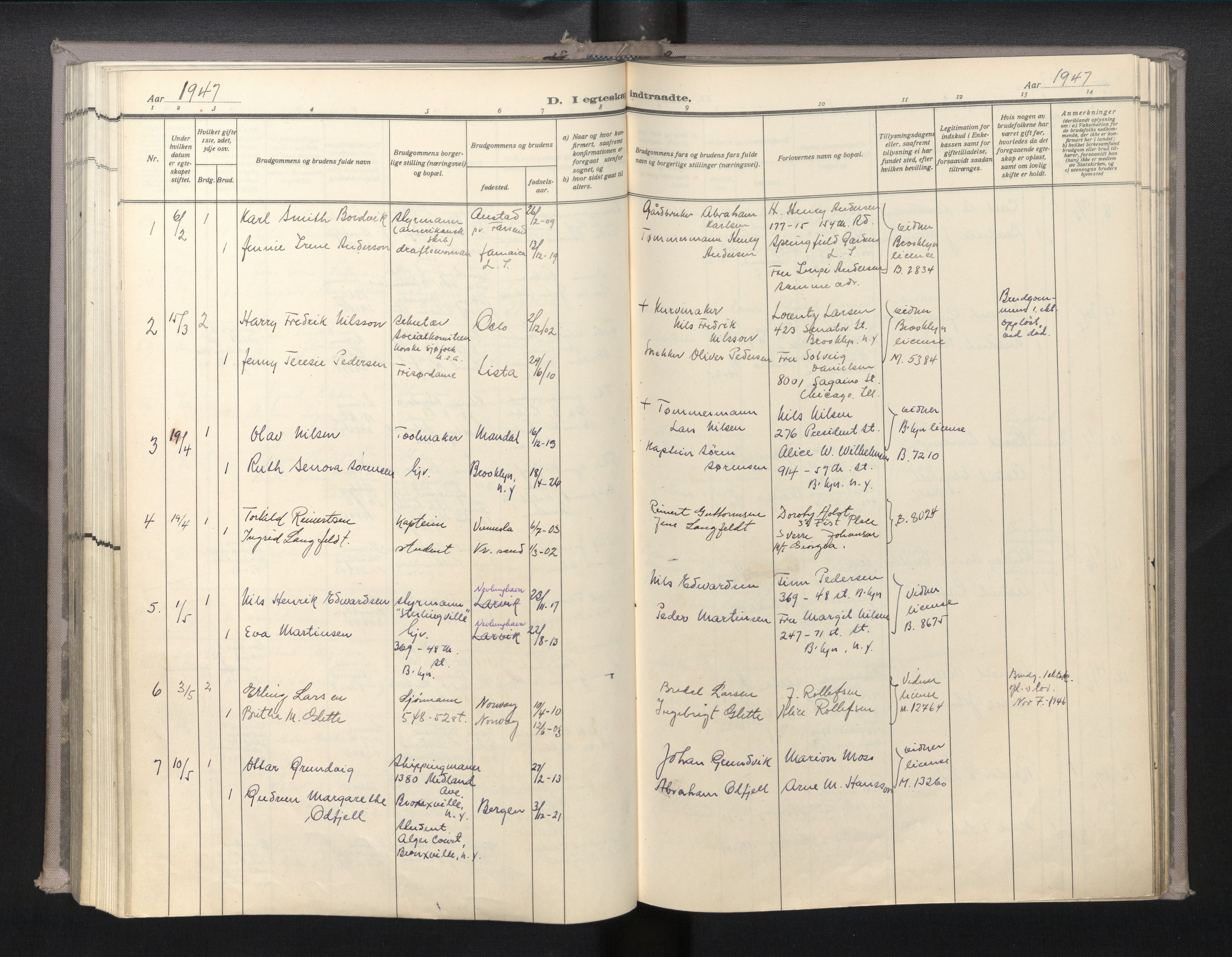 Den norske sjømannsmisjon i utlandet/New York, AV/SAB-SAB/PA-0110/H/Ha/L0010: Parish register (official) no. A 10, 1946-1960
