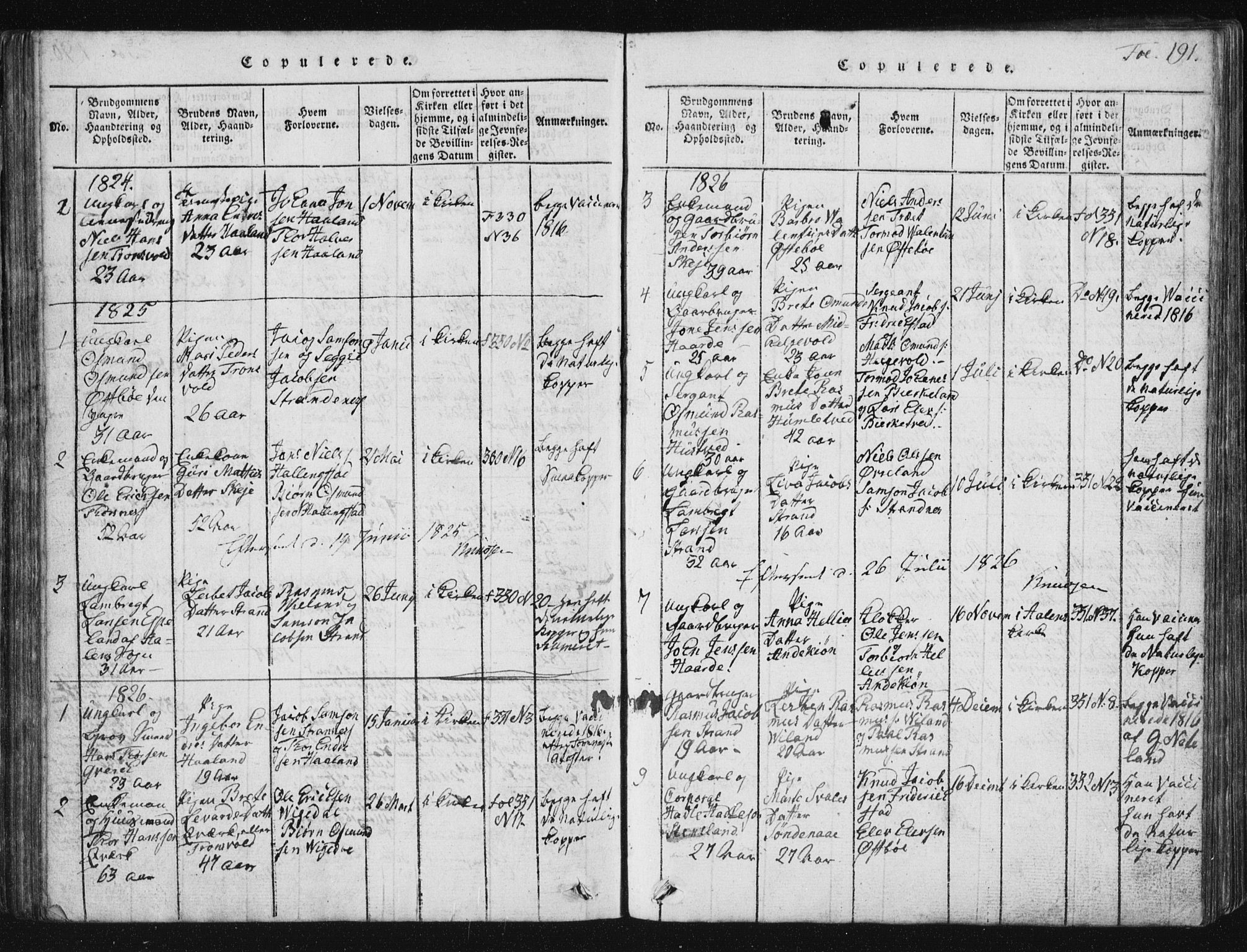Vikedal sokneprestkontor, SAST/A-101840/01/V: Parish register (copy) no. B 2, 1816-1863, p. 191
