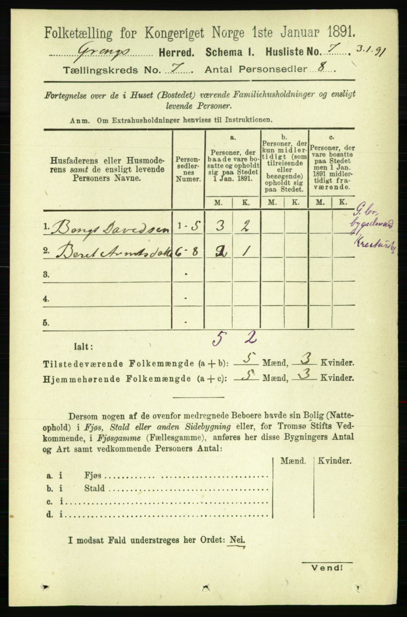 RA, 1891 census for 1742 Grong, 1891, p. 2552