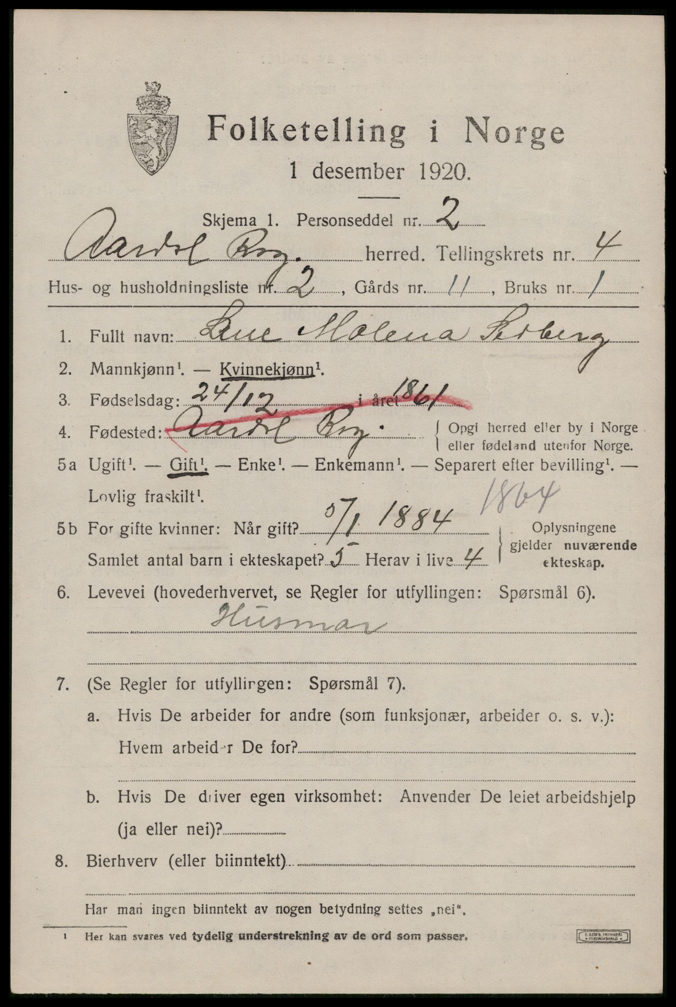 SAST, 1920 census for Årdal, 1920, p. 1180