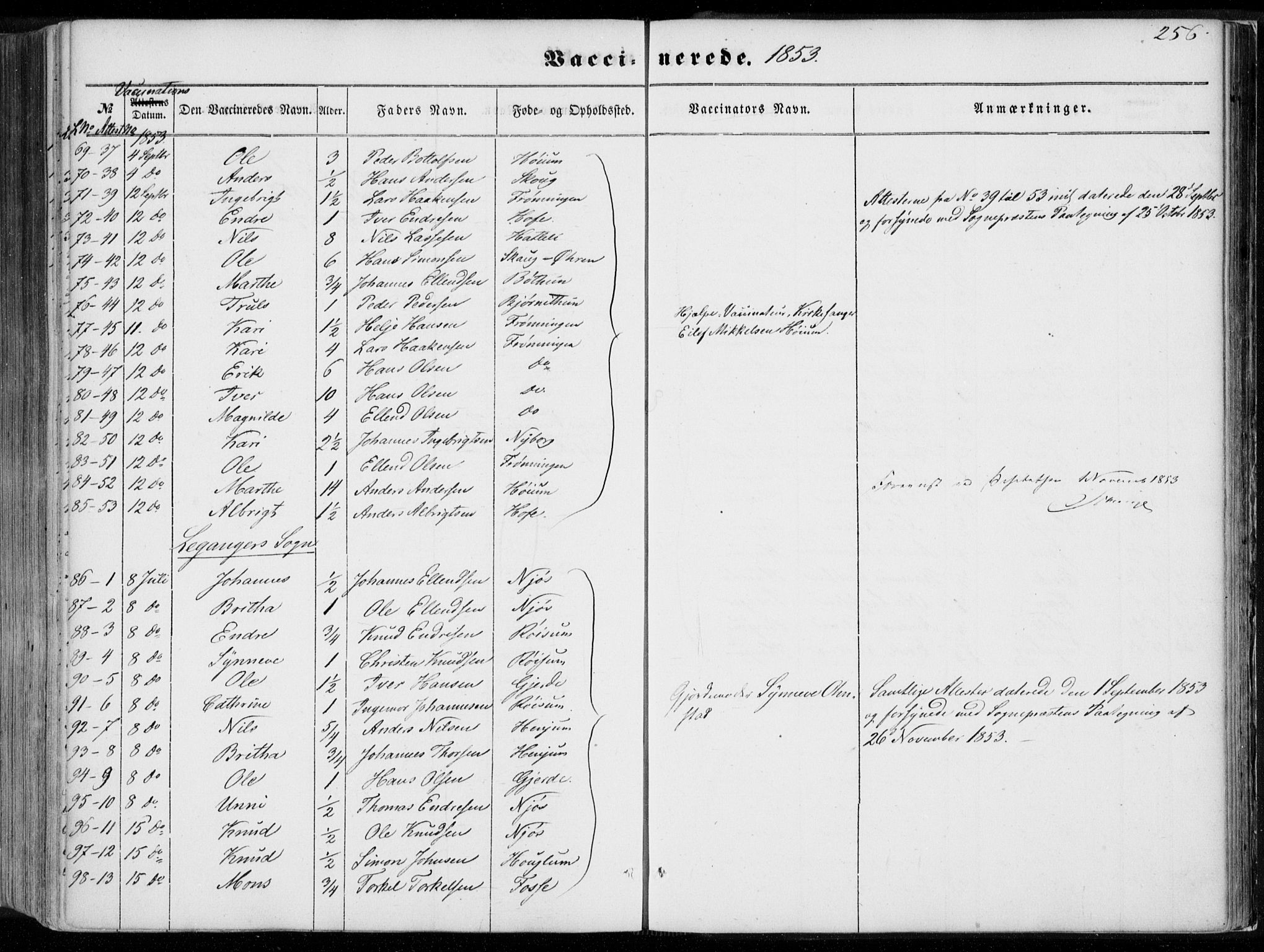 Leikanger sokneprestembete, AV/SAB-A-81001/H/Haa/Haaa/L0008: Parish register (official) no. A 8, 1852-1868, p. 256