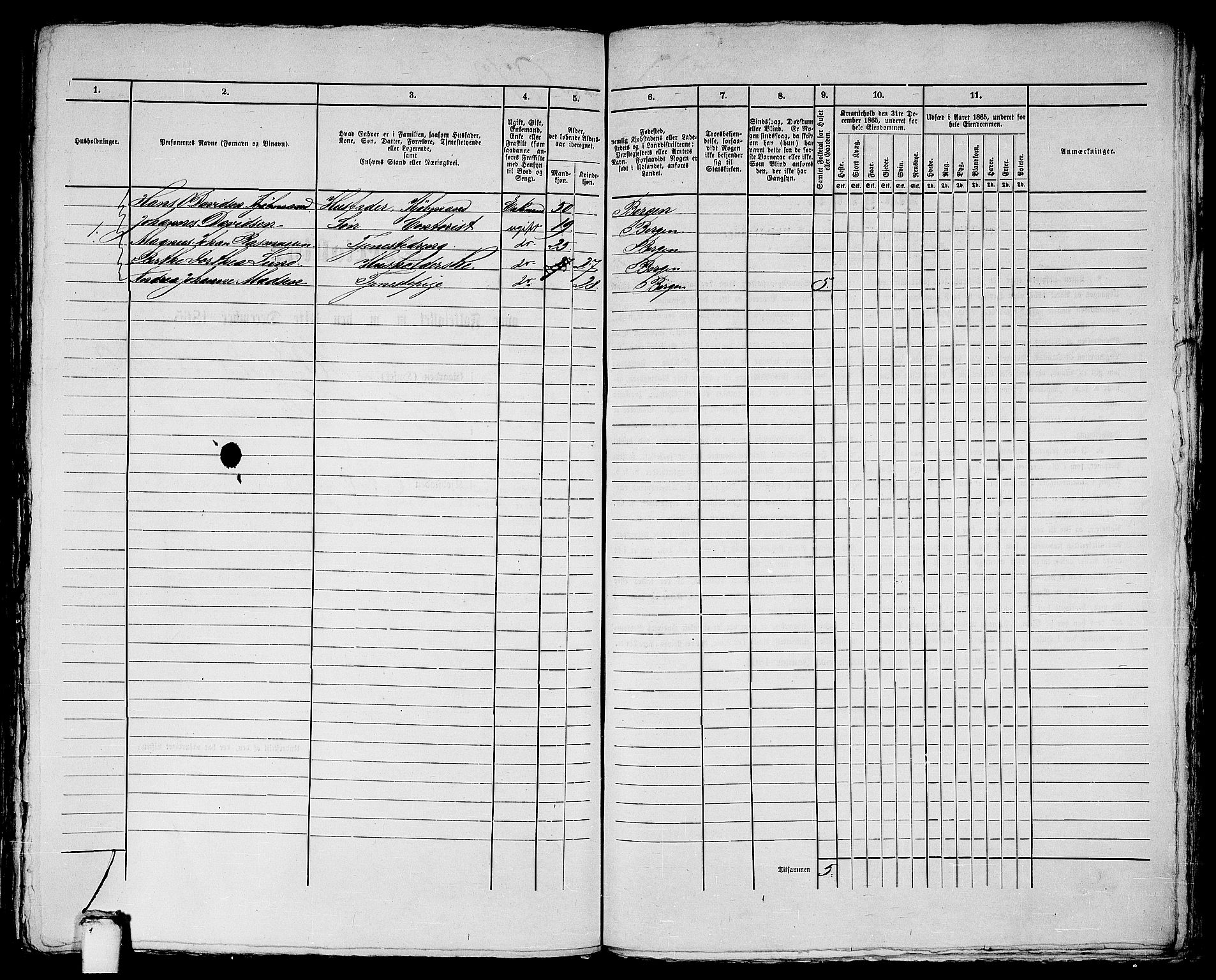 RA, 1865 census for Bergen, 1865, p. 2006