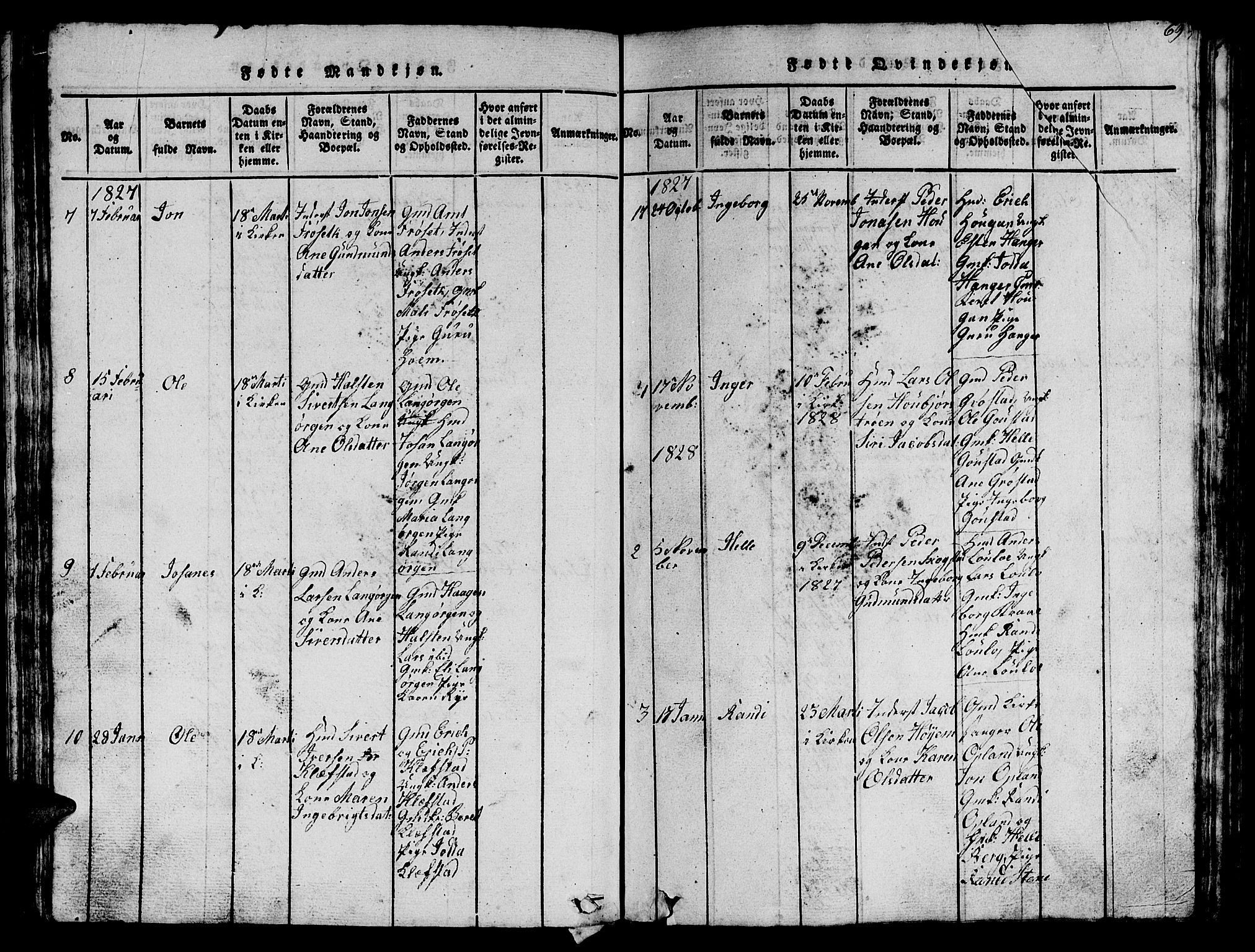 Ministerialprotokoller, klokkerbøker og fødselsregistre - Sør-Trøndelag, SAT/A-1456/612/L0385: Parish register (copy) no. 612C01, 1816-1845, p. 69