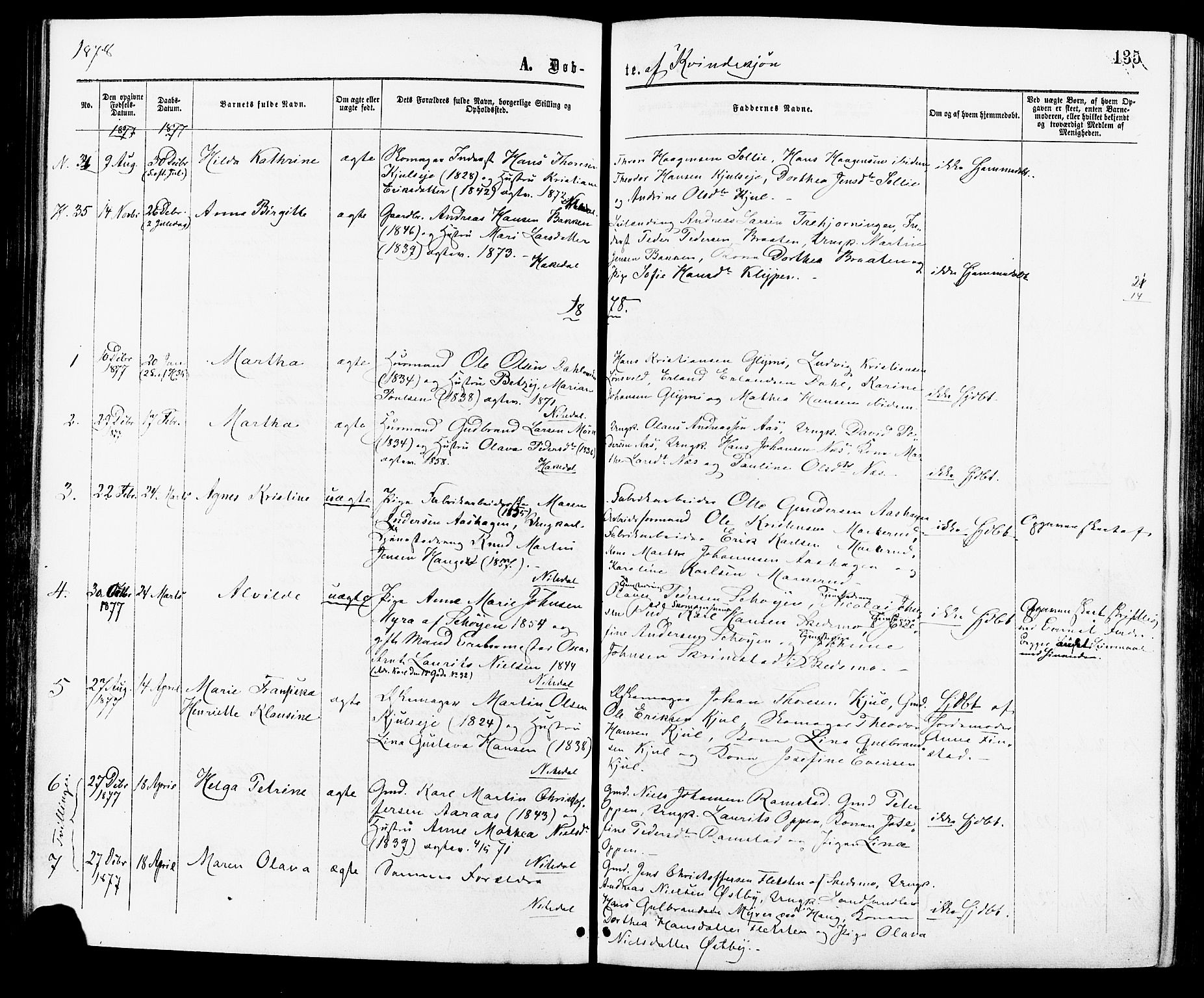 Nittedal prestekontor Kirkebøker, SAO/A-10365a/F/Fa/L0006: Parish register (official) no. I 6, 1863-1878, p. 135