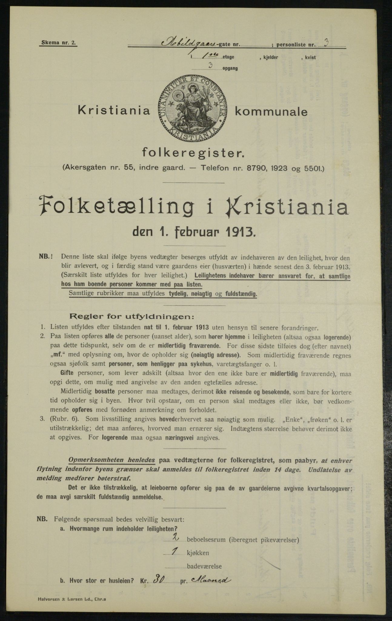 OBA, Municipal Census 1913 for Kristiania, 1913, p. 20