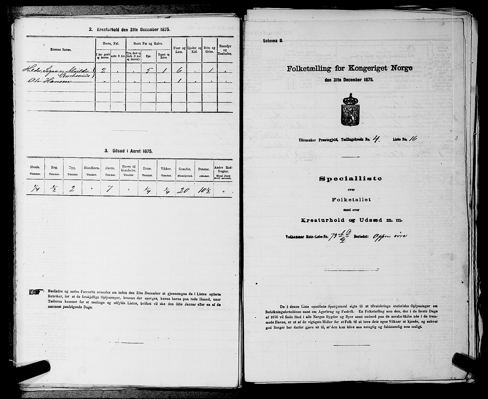 RA, 1875 census for 0235P Ullensaker, 1875, p. 523