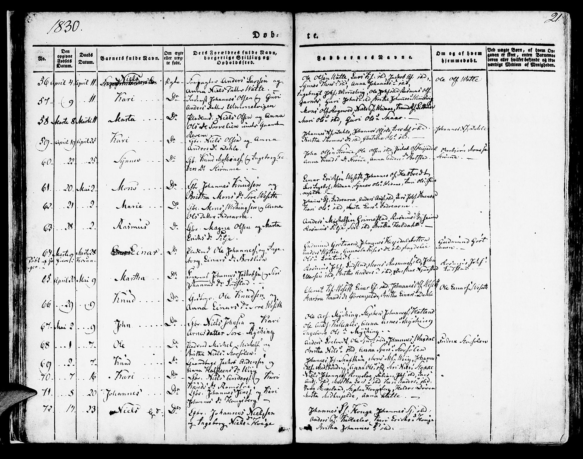 Haus sokneprestembete, AV/SAB-A-75601/H/Haa: Parish register (official) no. A 14, 1827-1838, p. 21