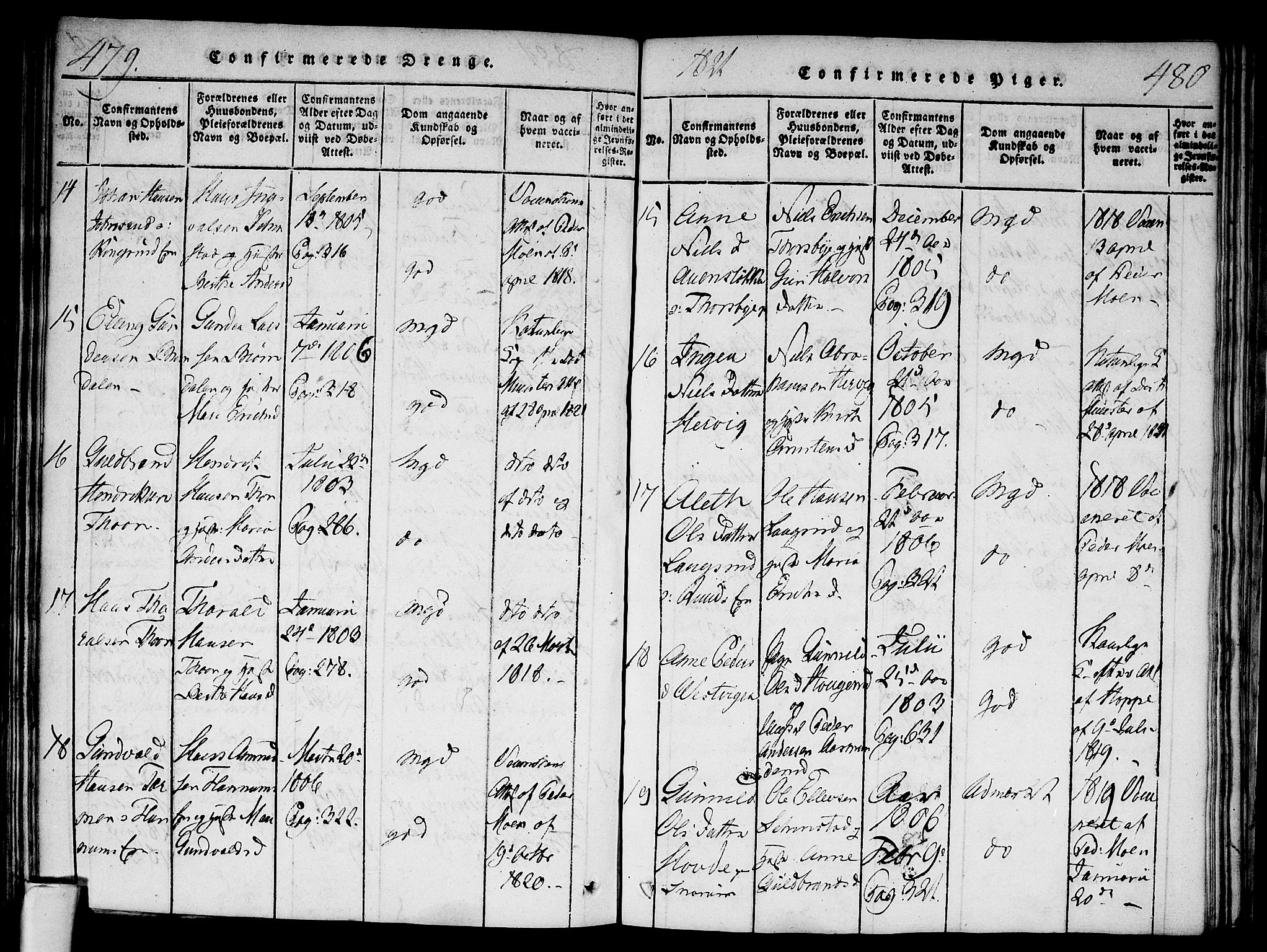 Modum kirkebøker, AV/SAKO-A-234/F/Fa/L0004: Parish register (official) no. 4, 1818-1824, p. 479-480