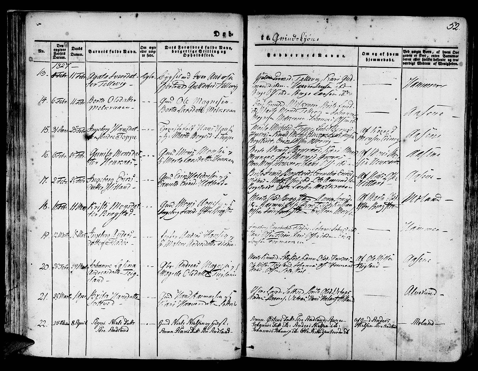 Hamre sokneprestembete, SAB/A-75501/H/Ha/Haa/Haaa/L0011: Parish register (official) no. A 11, 1826-1834, p. 52