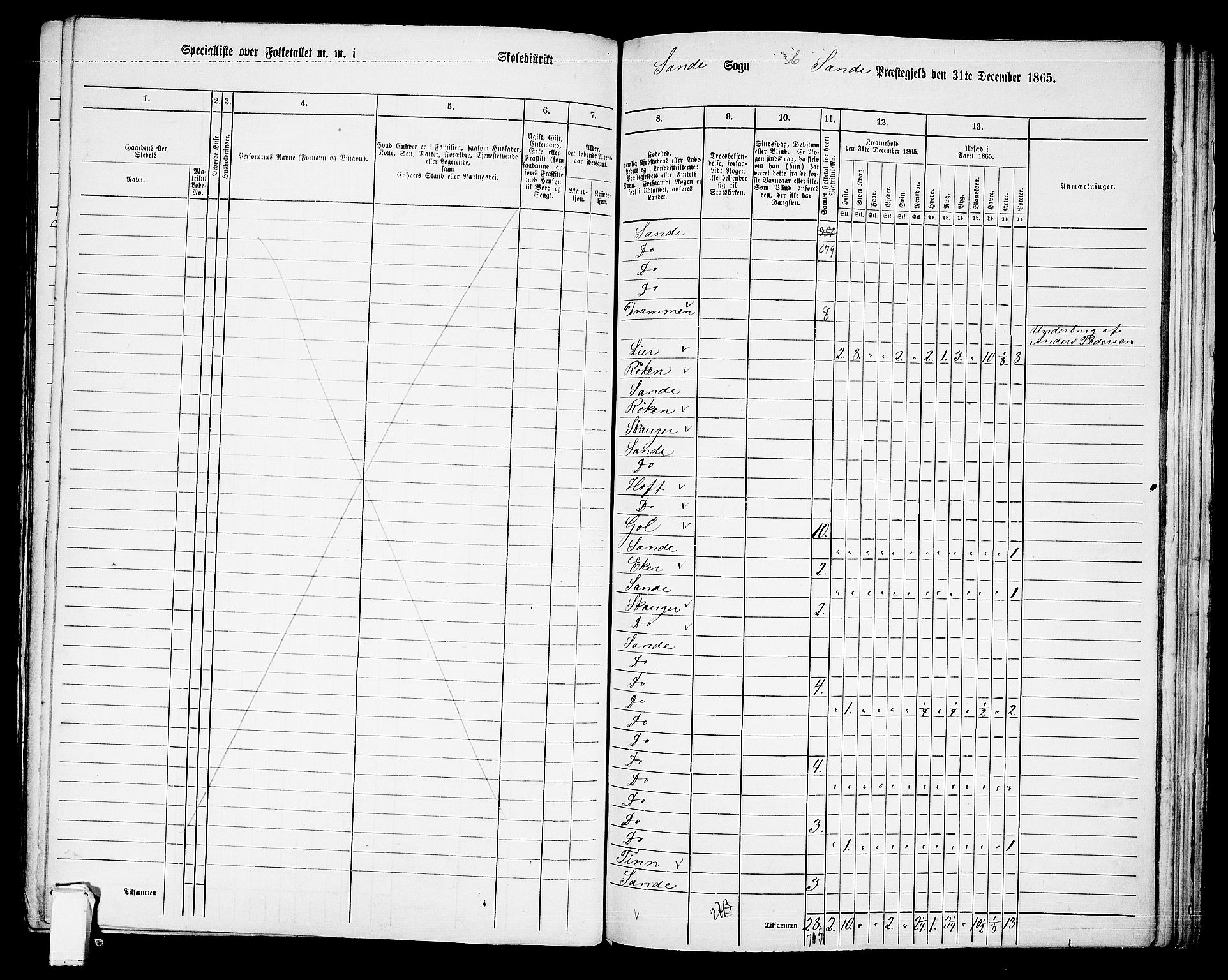 RA, 1865 census for Sande, 1865, p. 85