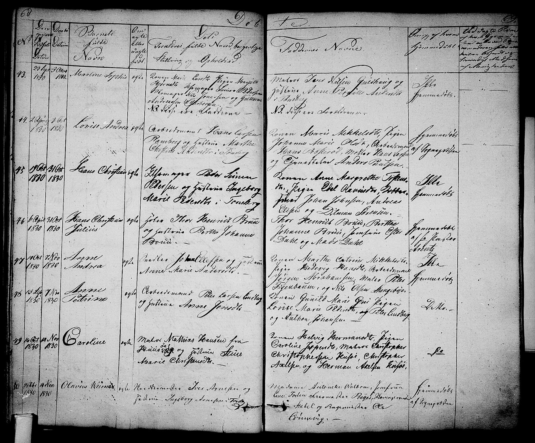 Tønsberg kirkebøker, AV/SAKO-A-330/F/Fa/L0005: Parish register (official) no. I 5, 1827-1836, p. 68-69