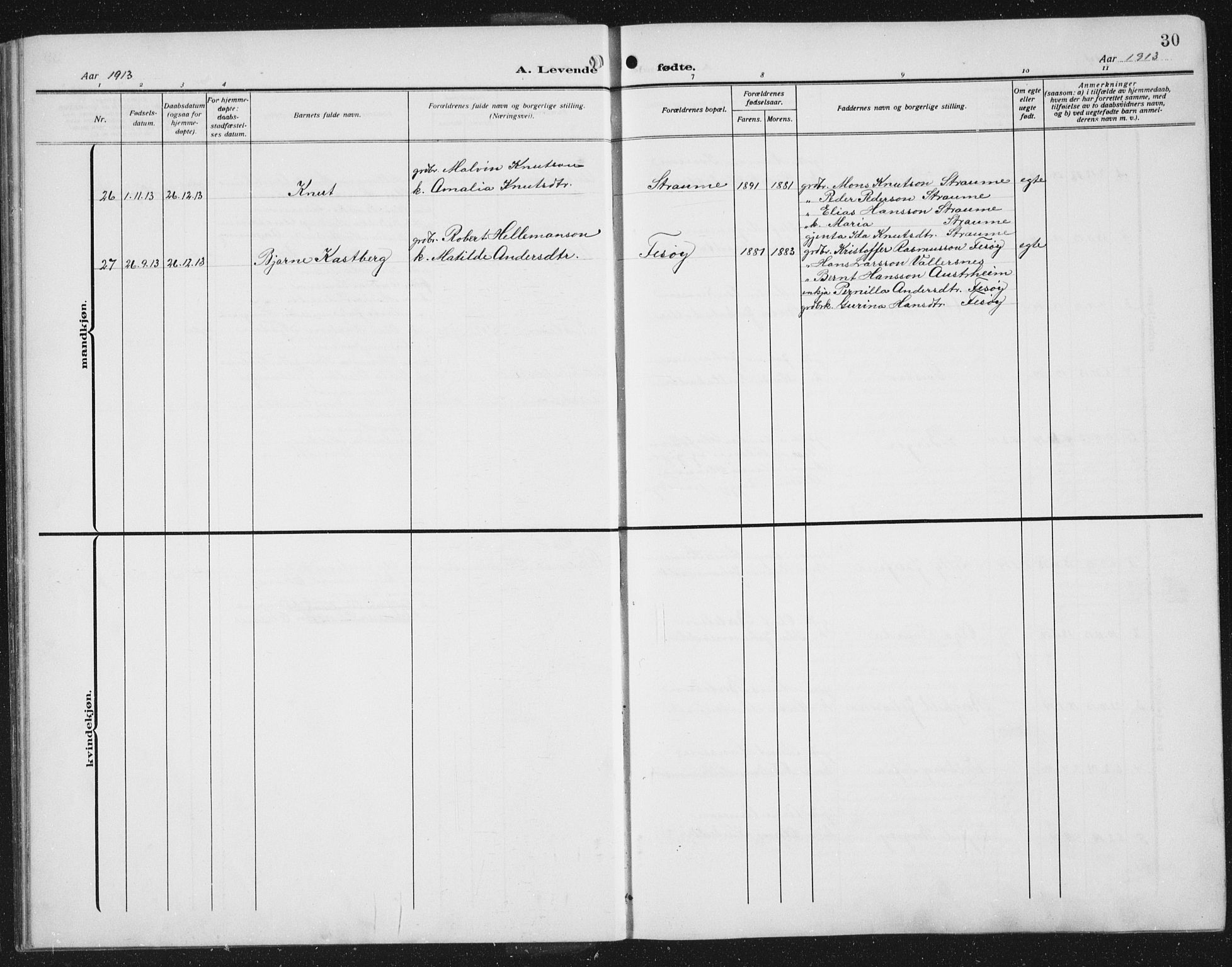 Lindås Sokneprestembete, SAB/A-76701/H/Hab: Parish register (copy) no. C 5, 1910-1927, p. 30