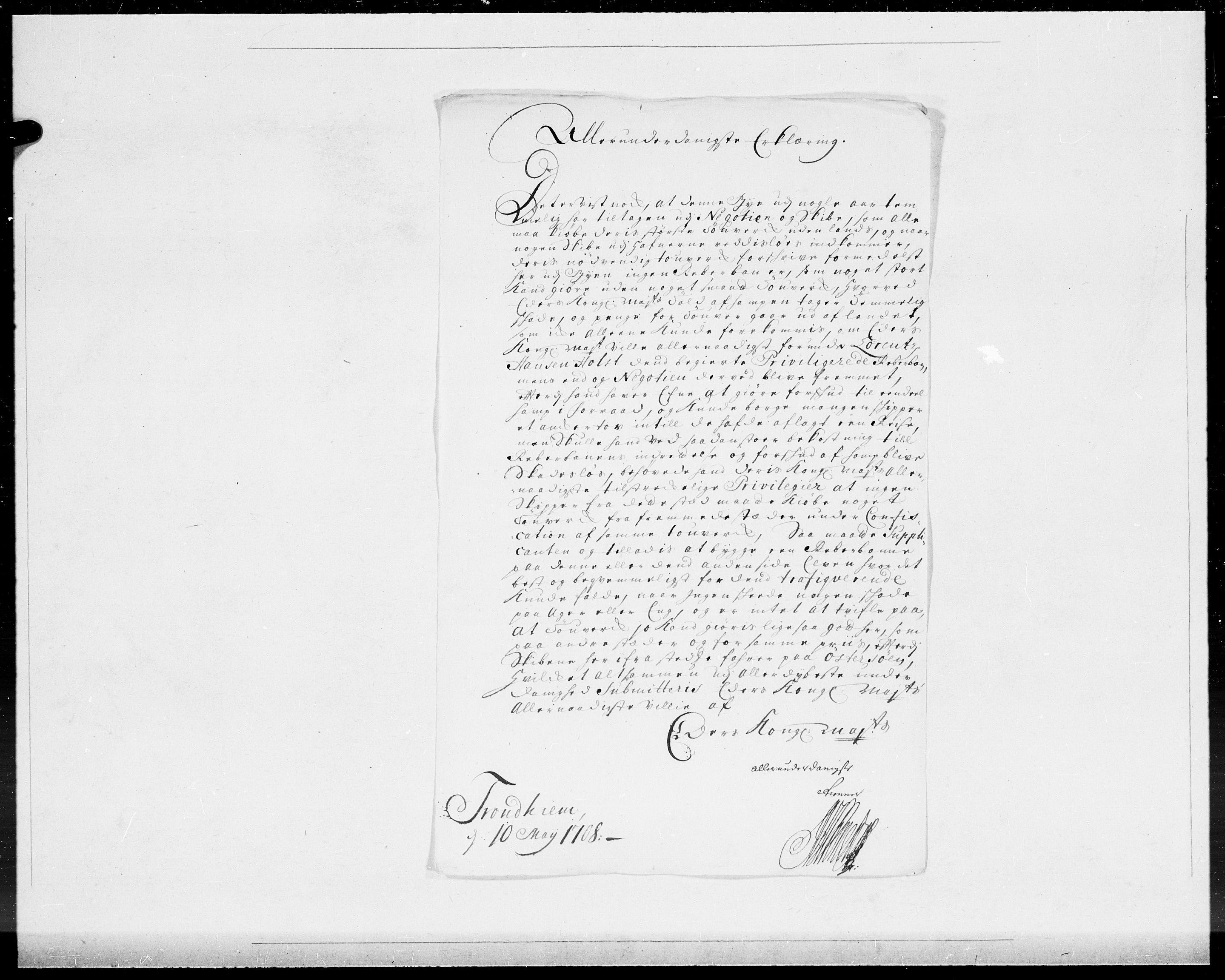 Danske Kanselli 1572-1799, AV/RA-EA-3023/F/Fc/Fcc/Fcca/L0066: Norske innlegg 1572-1799, 1708, p. 96