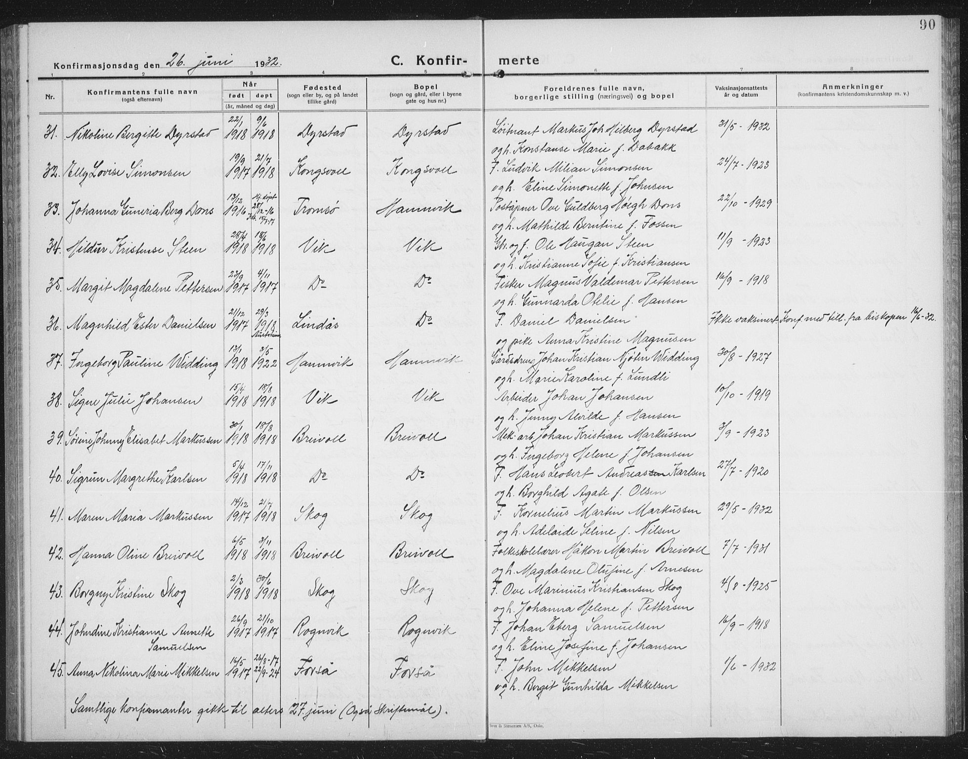 Ibestad sokneprestembete, AV/SATØ-S-0077/H/Ha/Hab/L0011klokker: Parish register (copy) no. 11, 1930-1942, p. 90