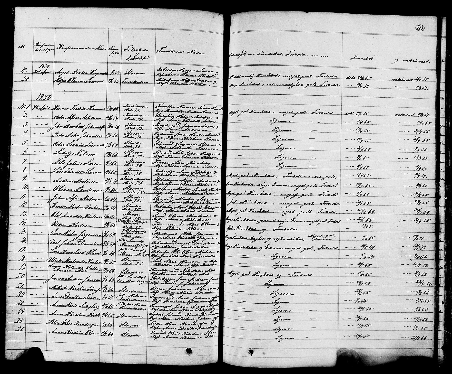 Stavern kirkebøker, SAKO/A-318/G/Ga/L0002: Parish register (copy) no. 2, 1839-1909, p. 213