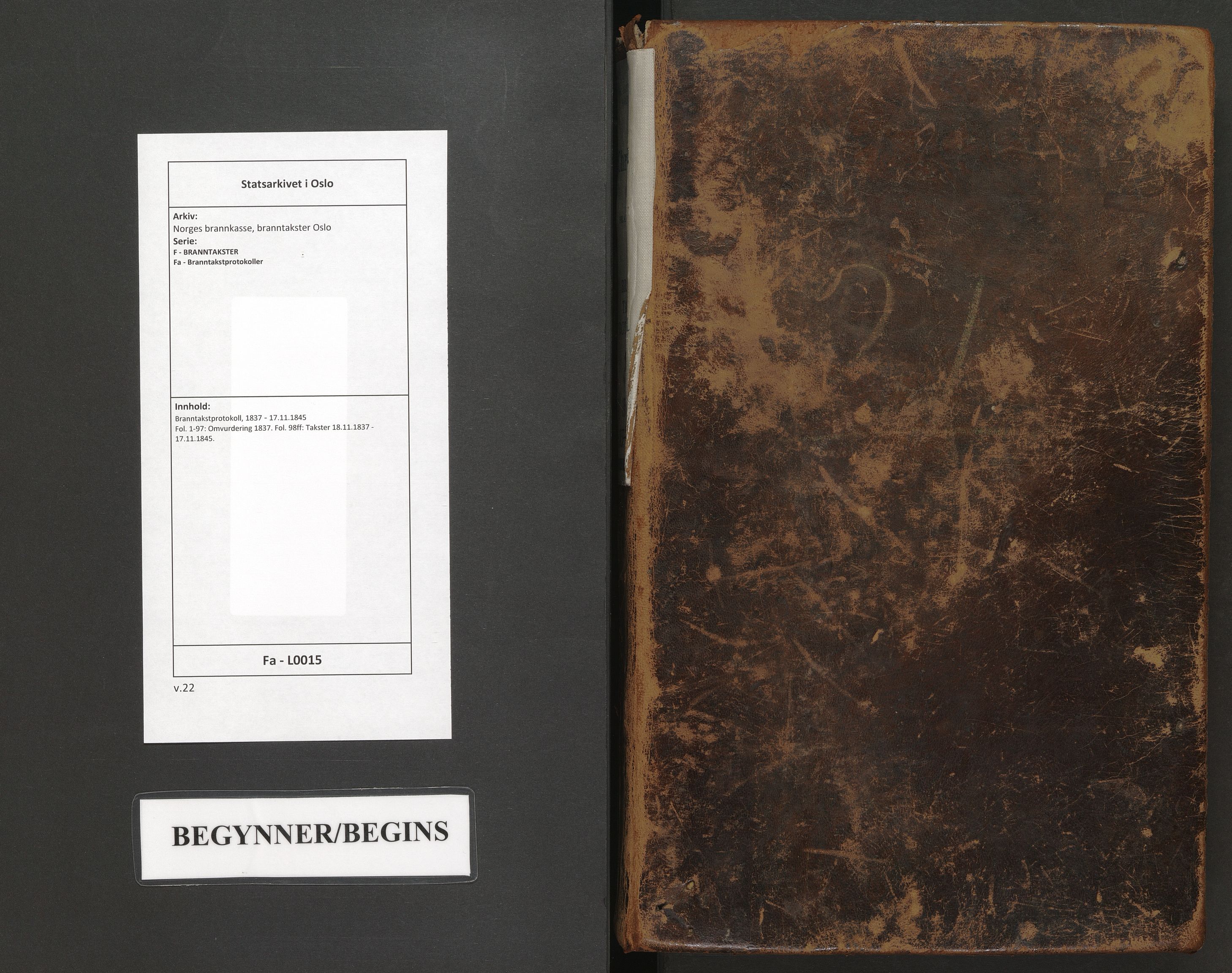 Norges brannkasse, branntakster Oslo, AV/SAO-A-11402/F/Fa/L0015: Branntakstprotokoll, 1837-1845