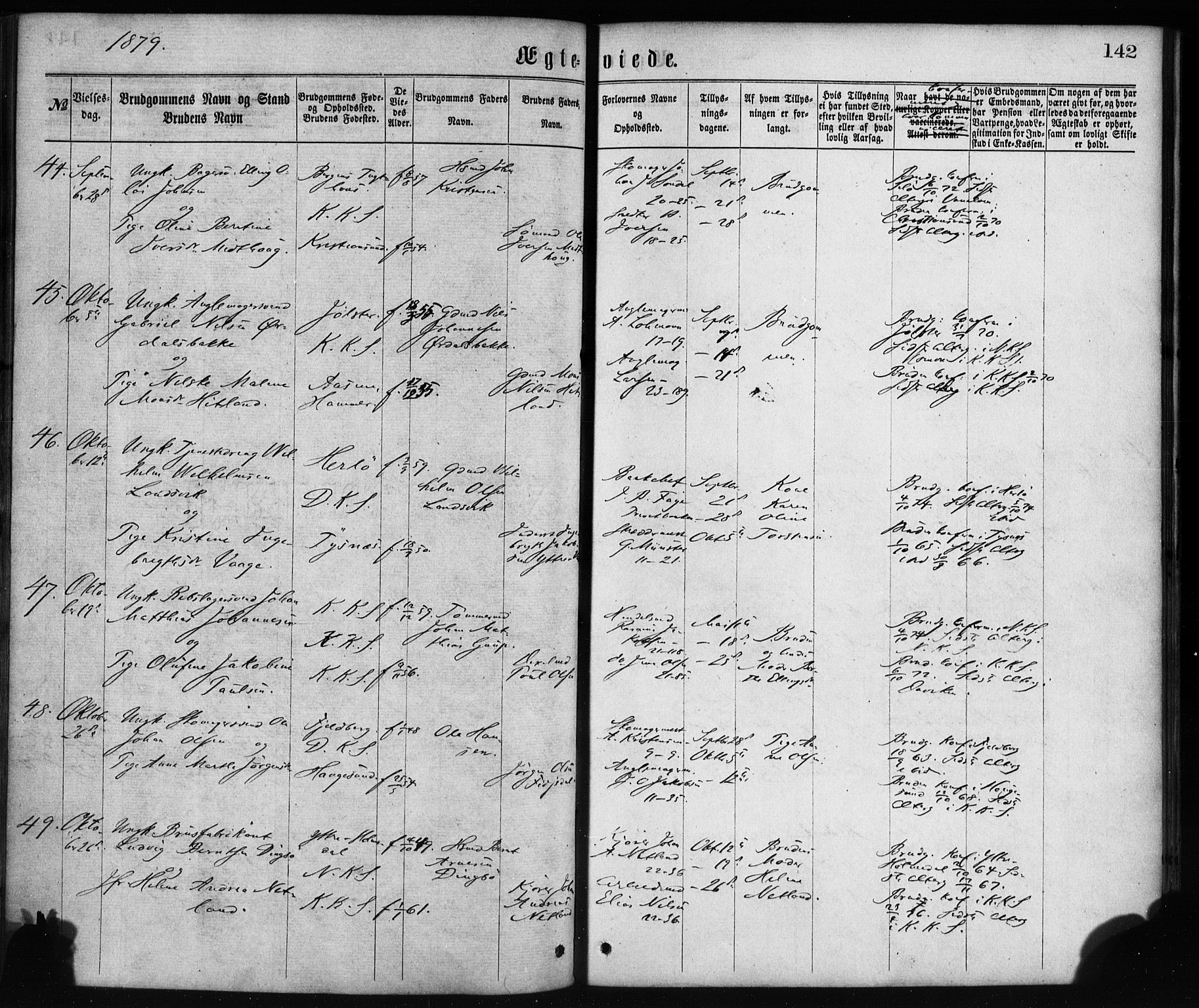 Korskirken sokneprestembete, SAB/A-76101/H/Haa/L0036: Parish register (official) no. D 3, 1867-1882, p. 142